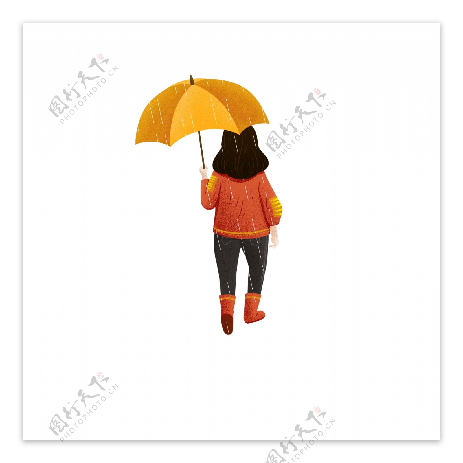 手绘二十四节气雨水撑伞的女孩背影元素