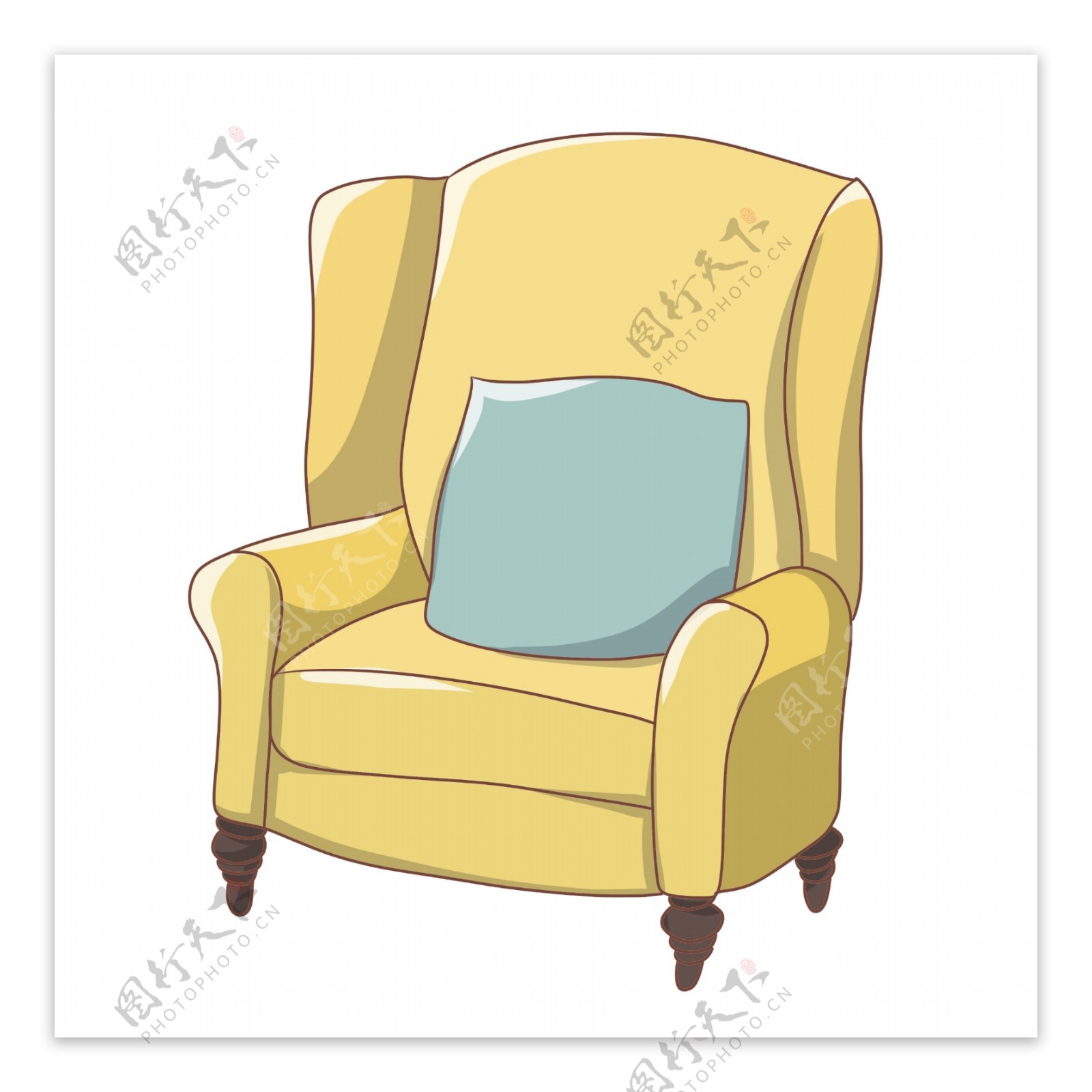 黄色的沙发手绘插画
