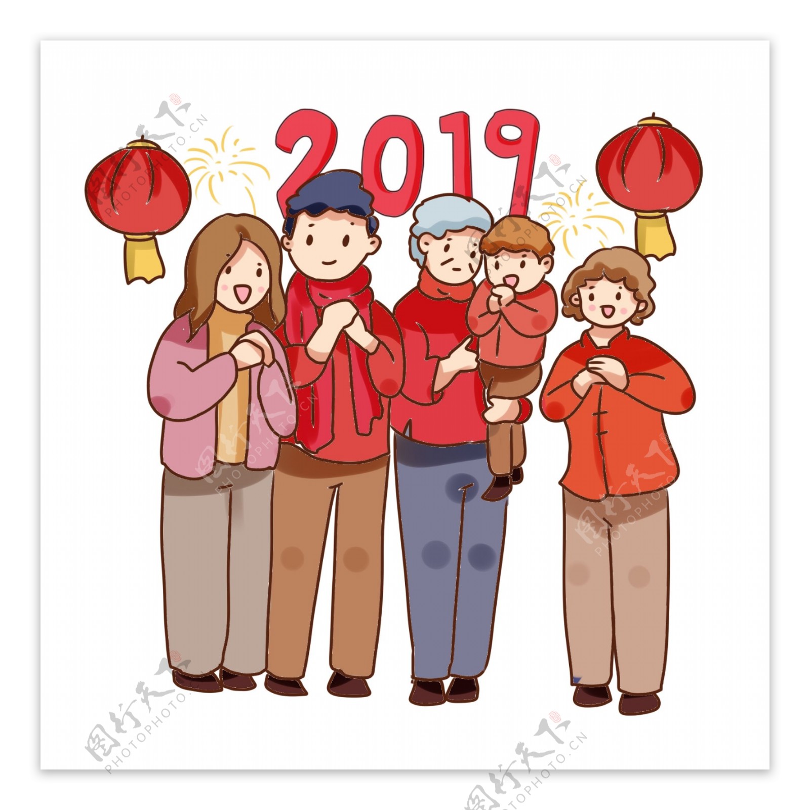 手绘卡通2019新年拜年