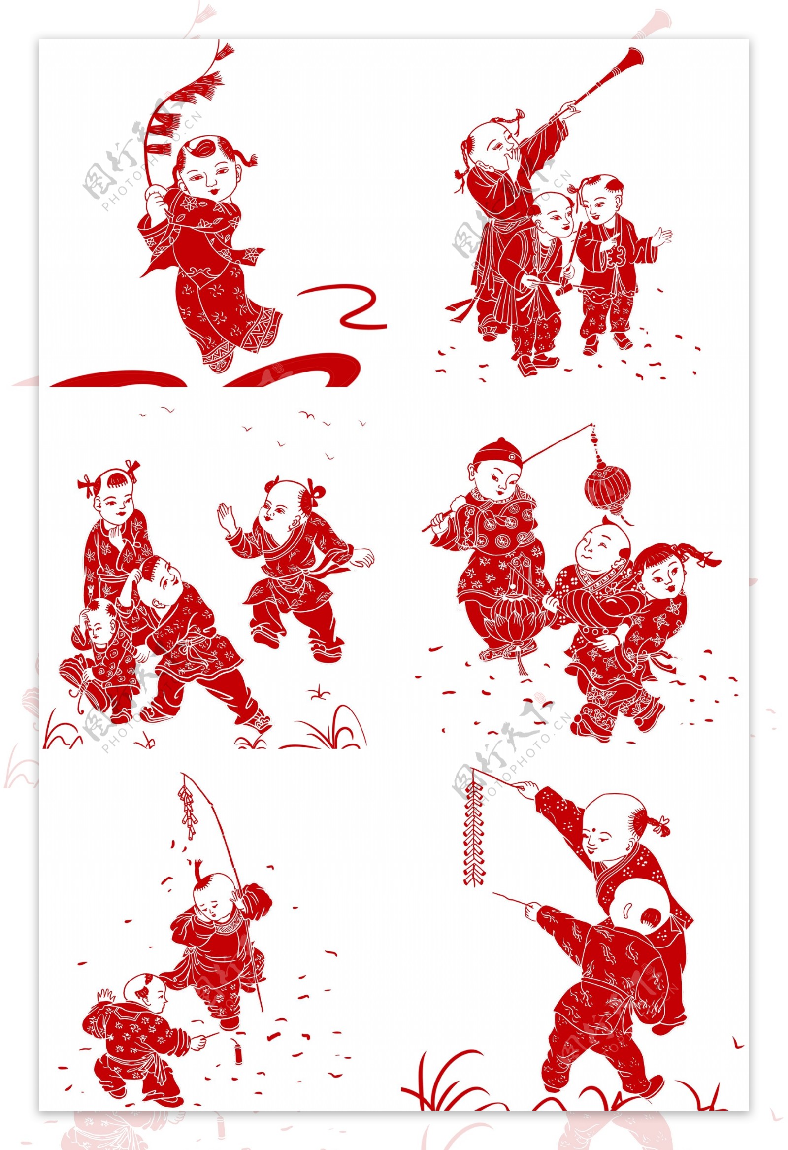 剪纸复古中国风插画