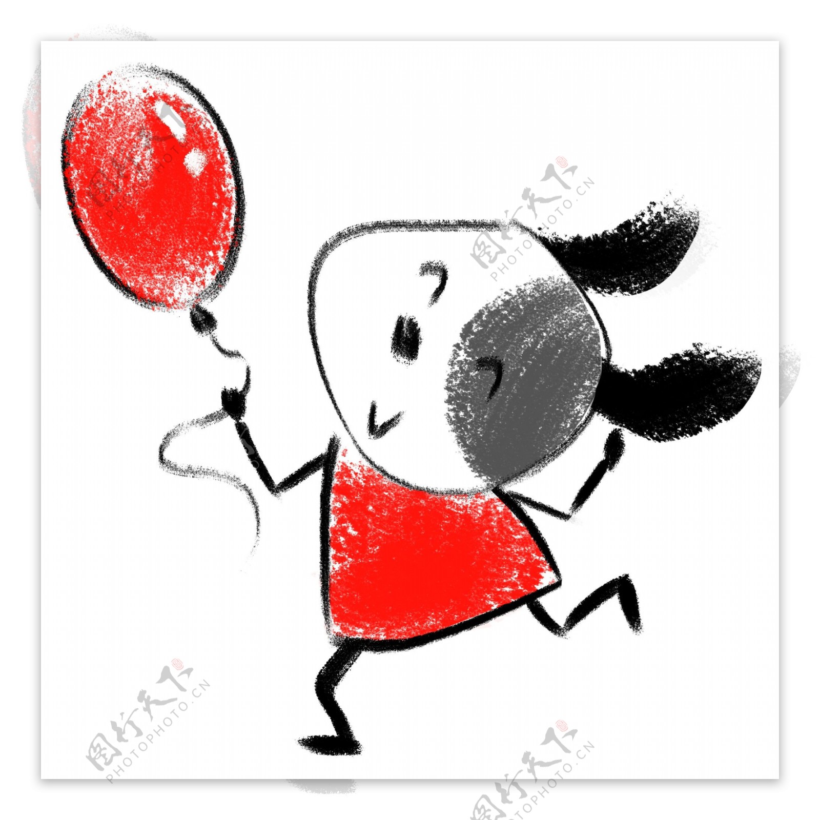 手绘拿气球的小狗插画