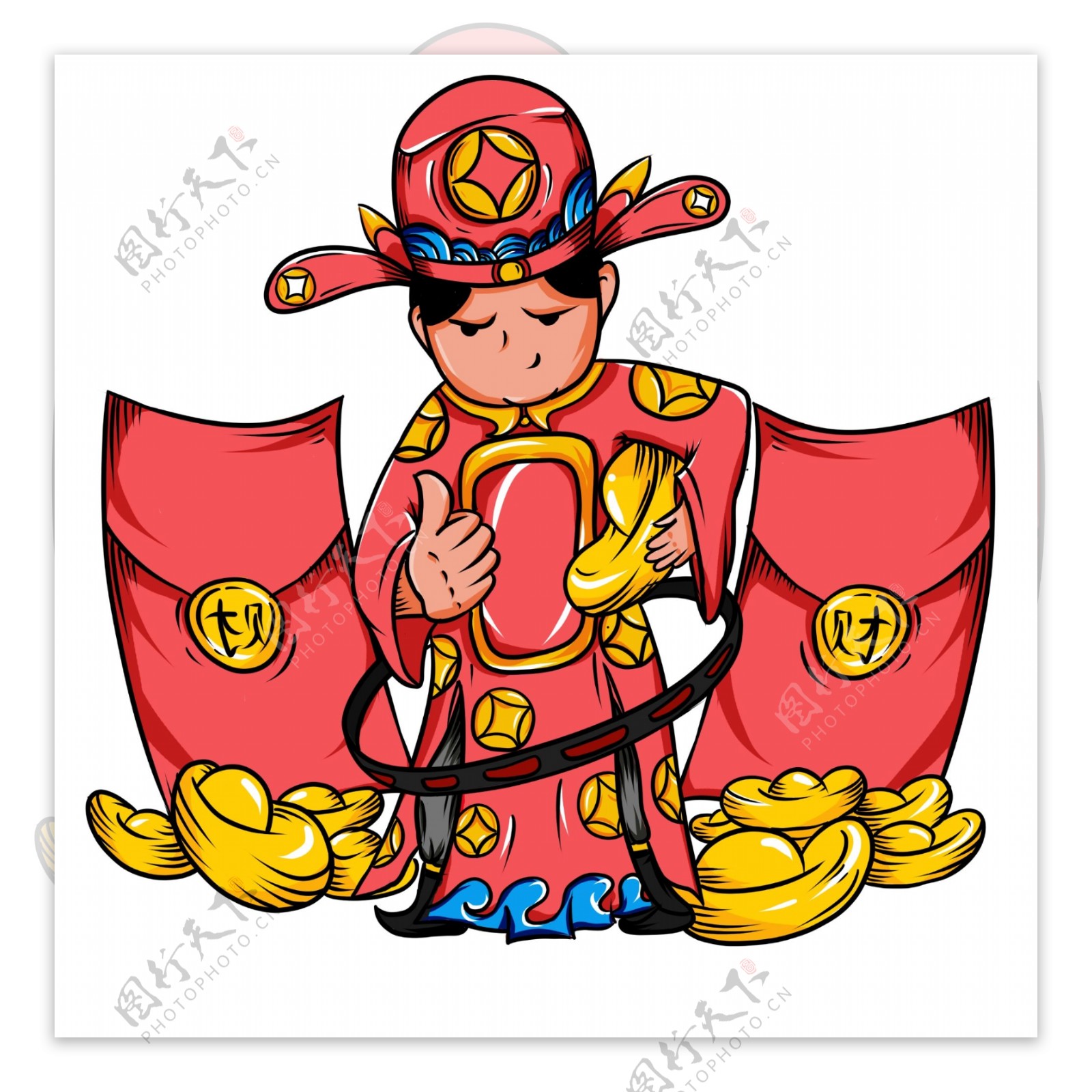 中国风手绘红包财神爷