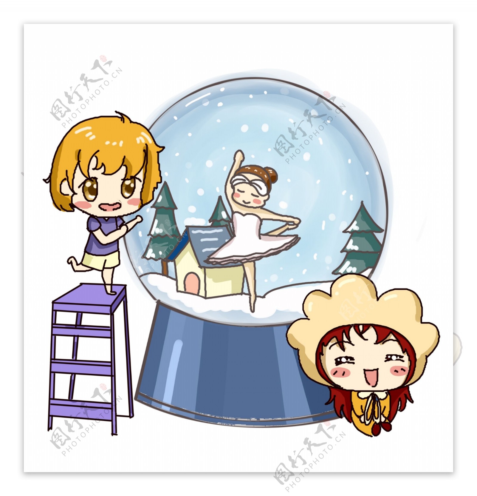 冬天主题可爱小孩子和美丽的水晶球