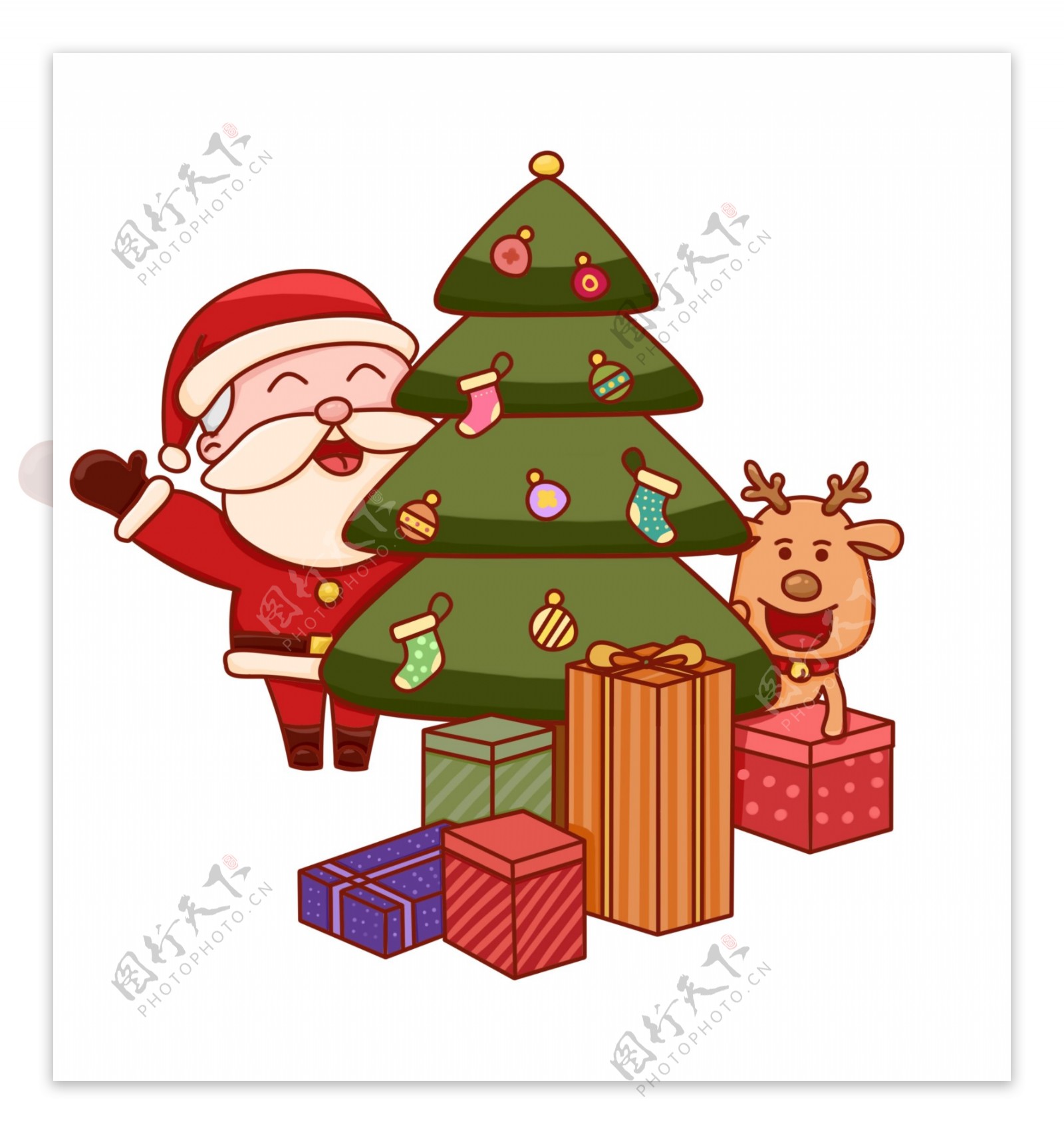 圣诞圣诞节圣诞夜圣诞树圣诞老人卡通可爱红色绿色免扣