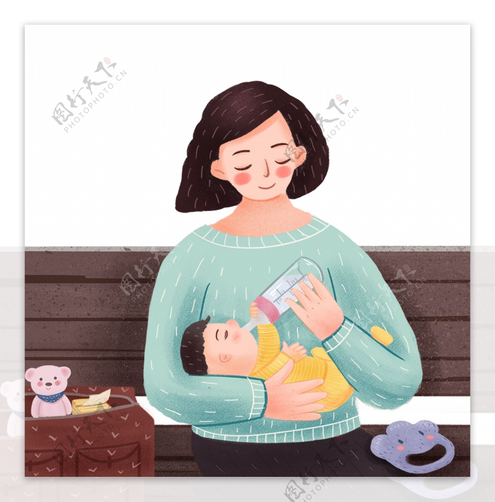 母婴主题温馨插画