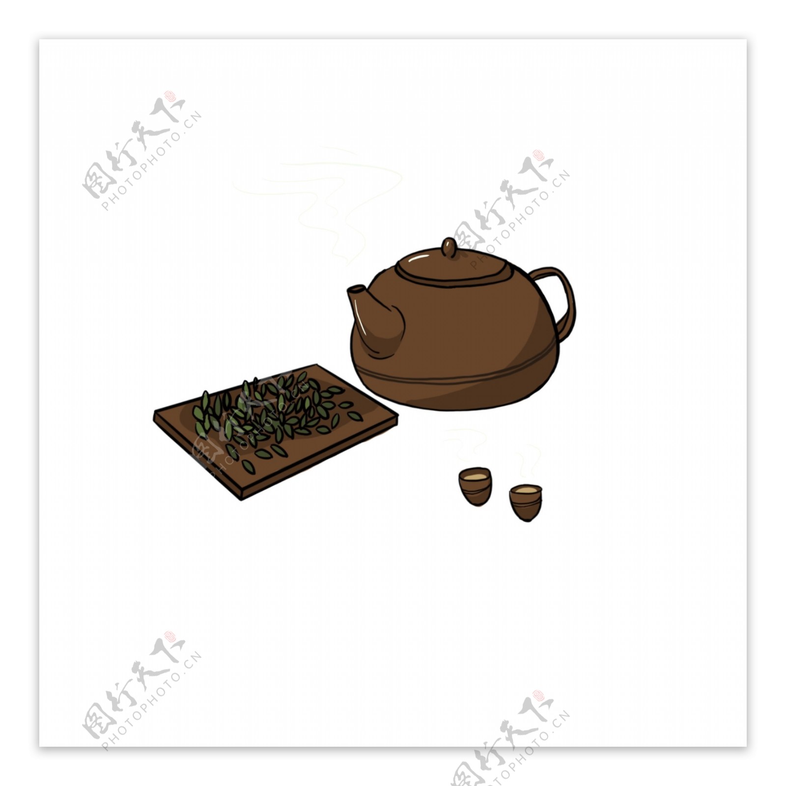手绘卡通古朴茶壶茶杯茶叶