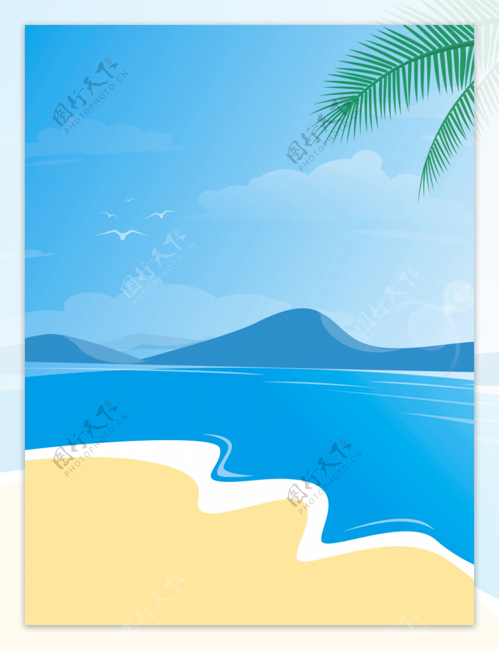 蓝色清新自然沙滩海边度假旅游背景图