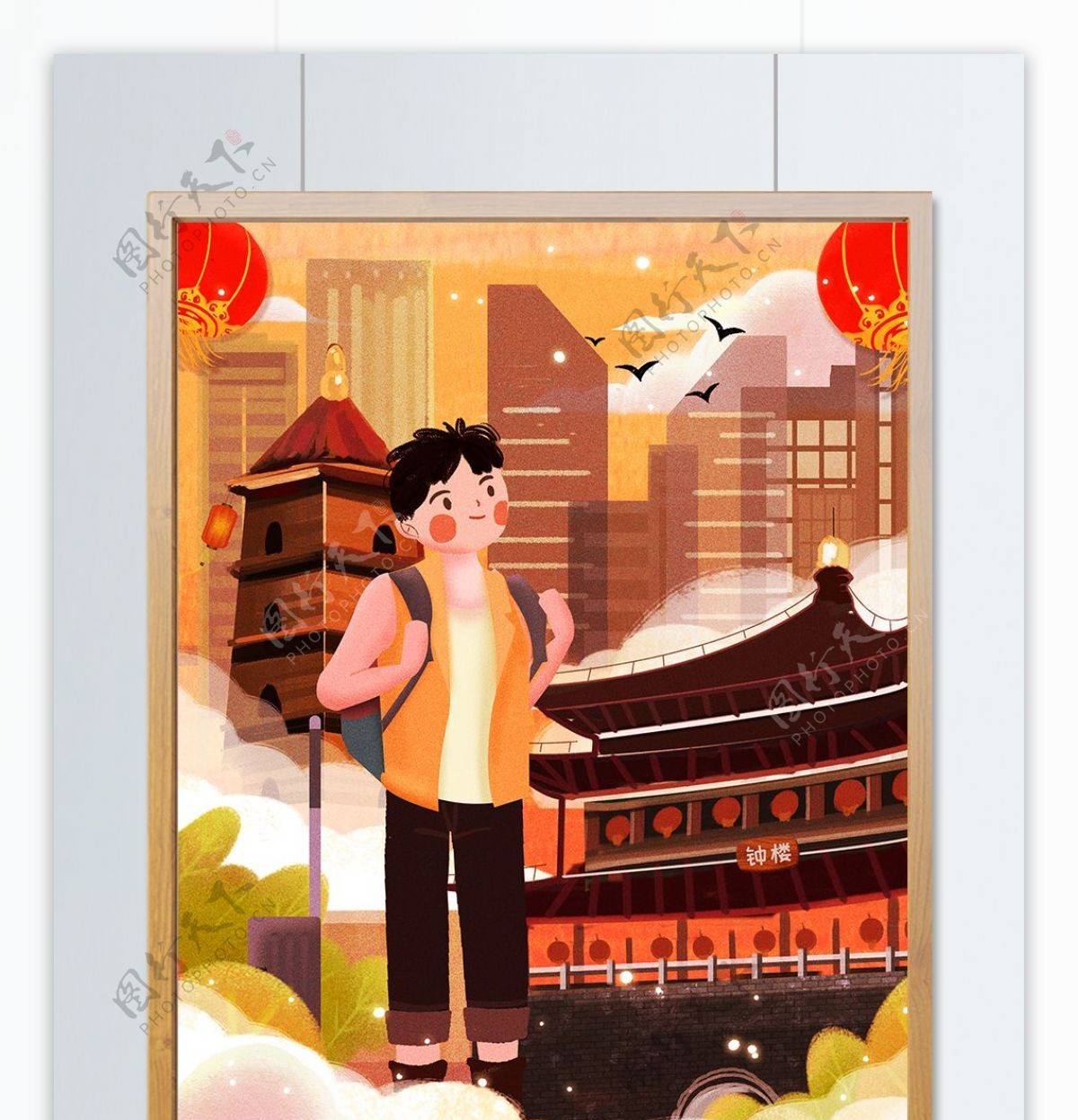 原创插画陕西西安旅游旅行卡通人物