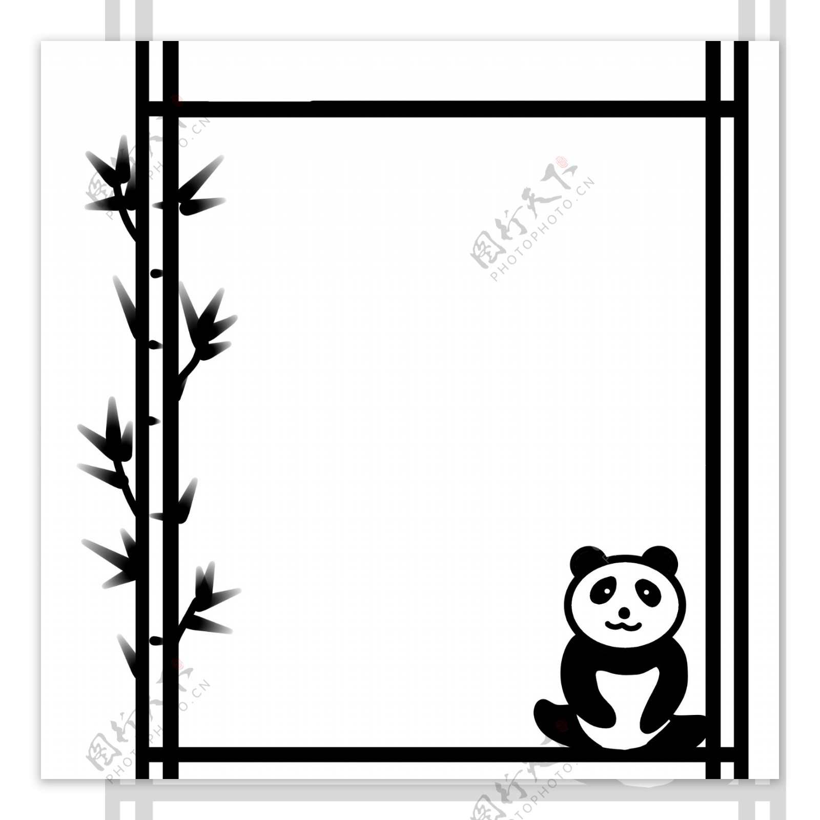 珍稀动物大熊猫卡通黑白竹子边框
