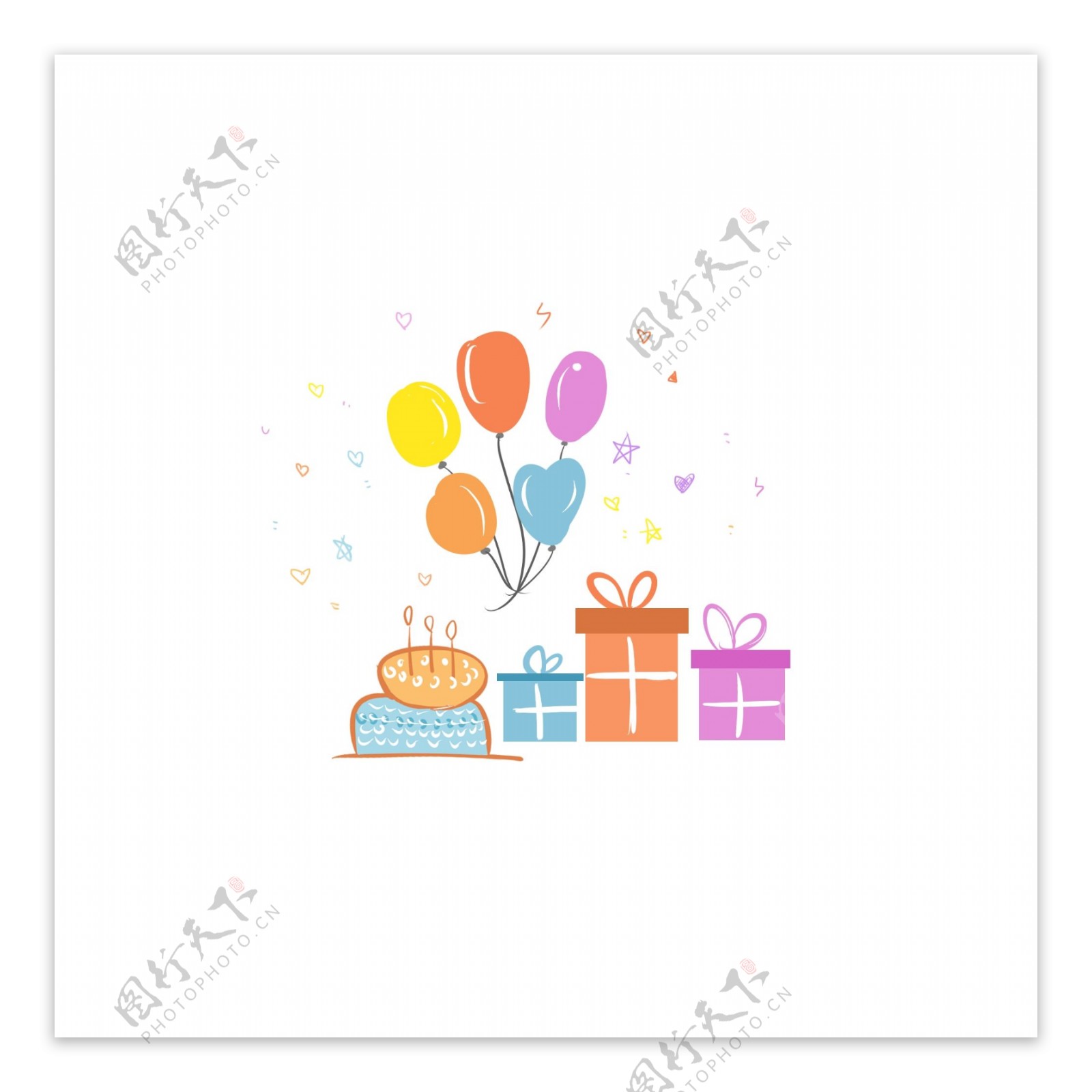 生日主题蛋糕气球礼盒元素手绘卡通原创