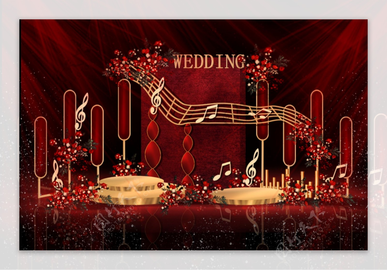 红金现代音符主题舞台仪式区婚礼