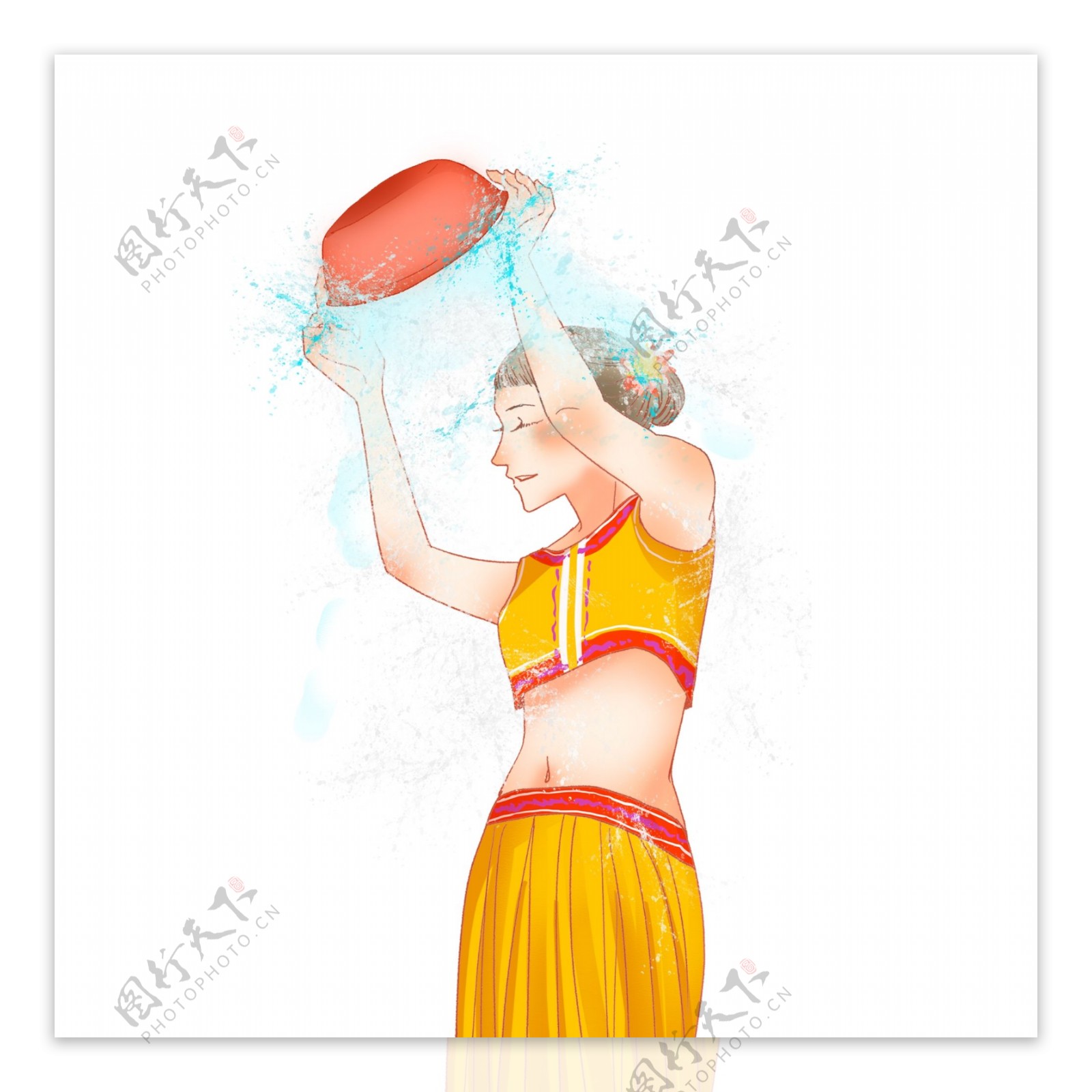 手绘泼水节一个拿着盆子的傣族姑娘