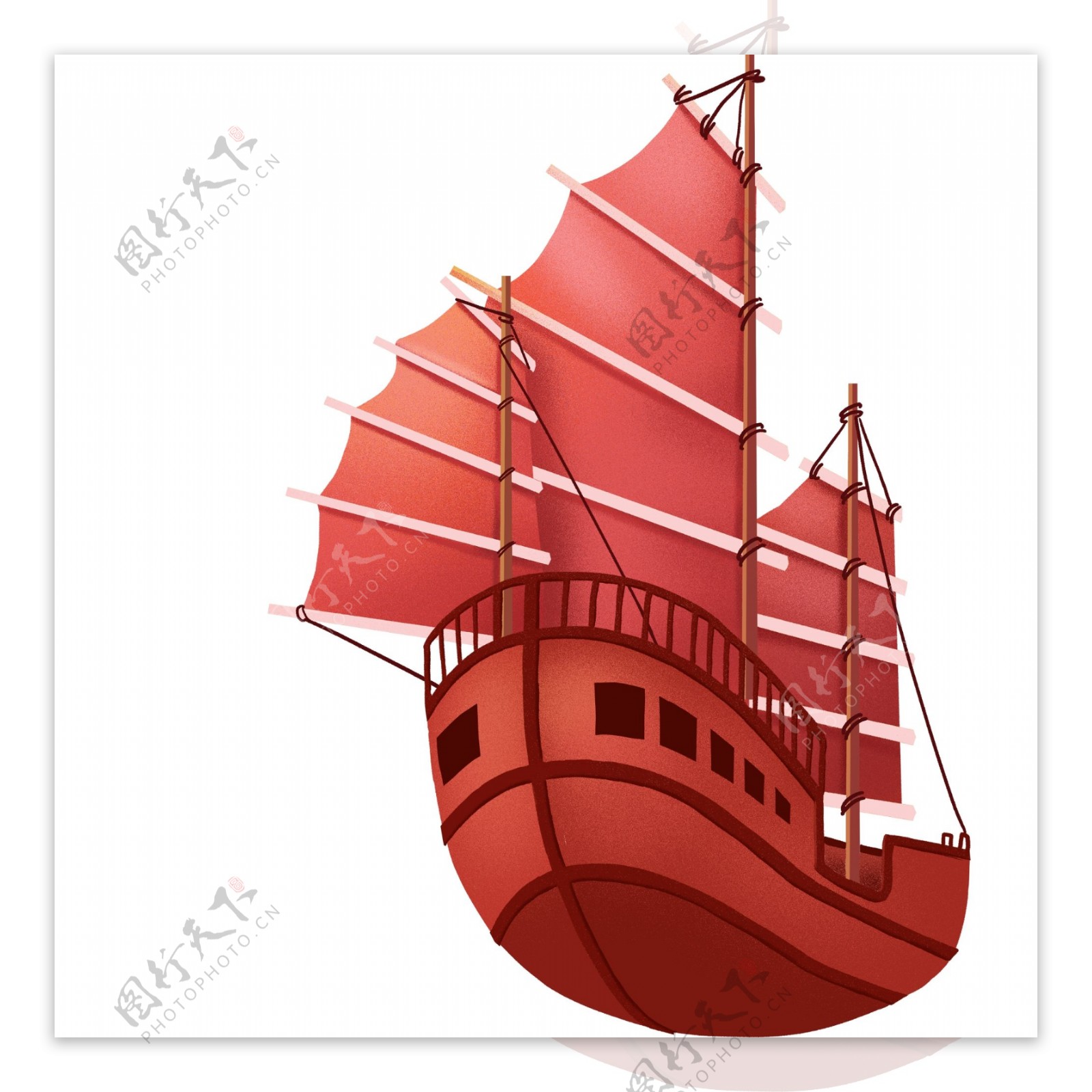 帆船船只红色装饰