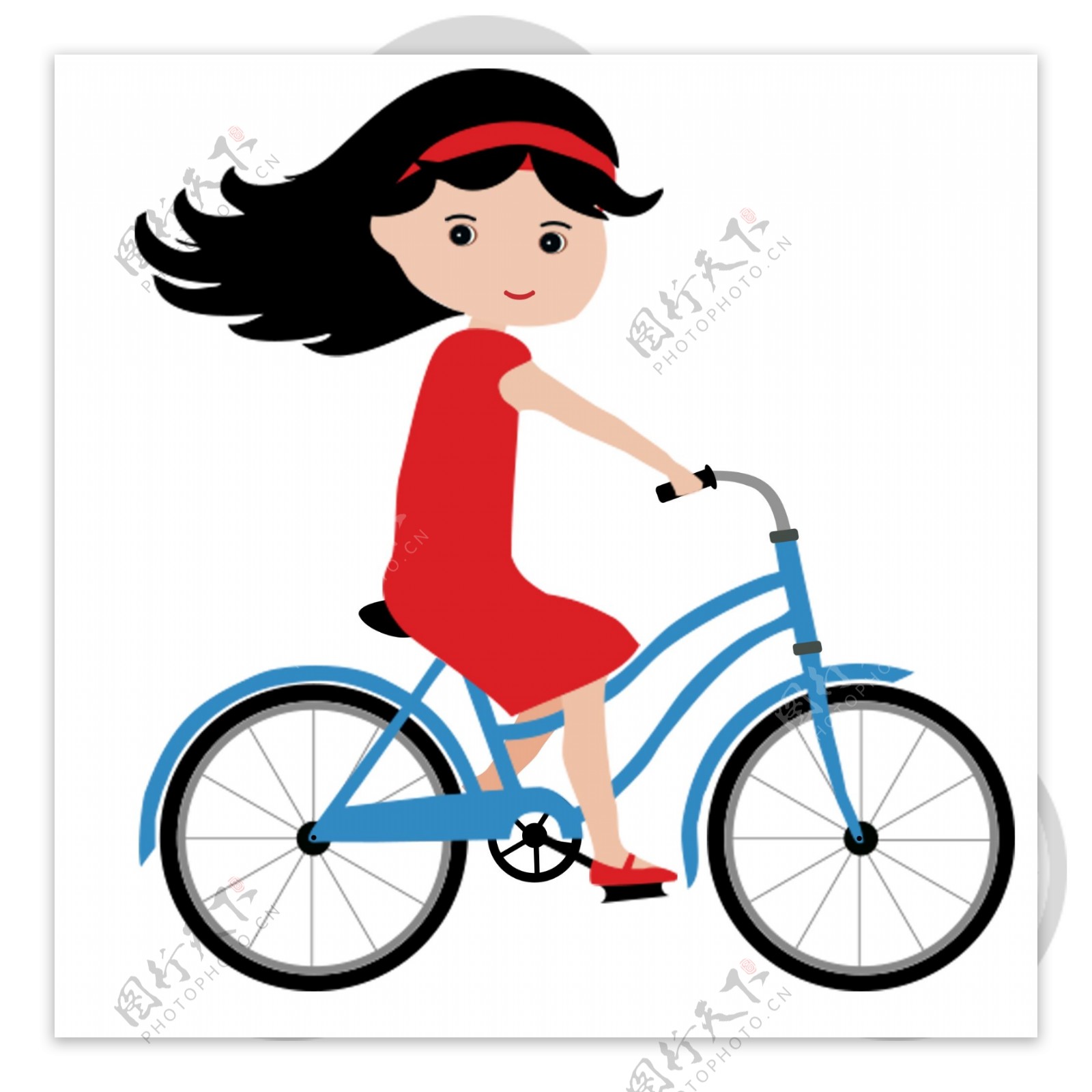 骑自行车少女装饰元素