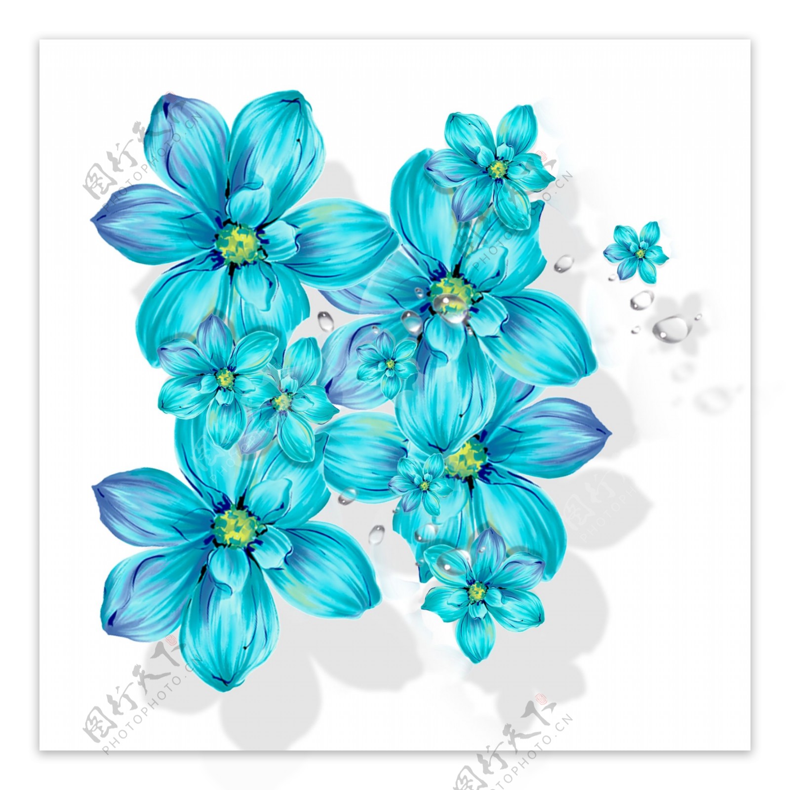 蓝色高贵水彩花卉透明素材