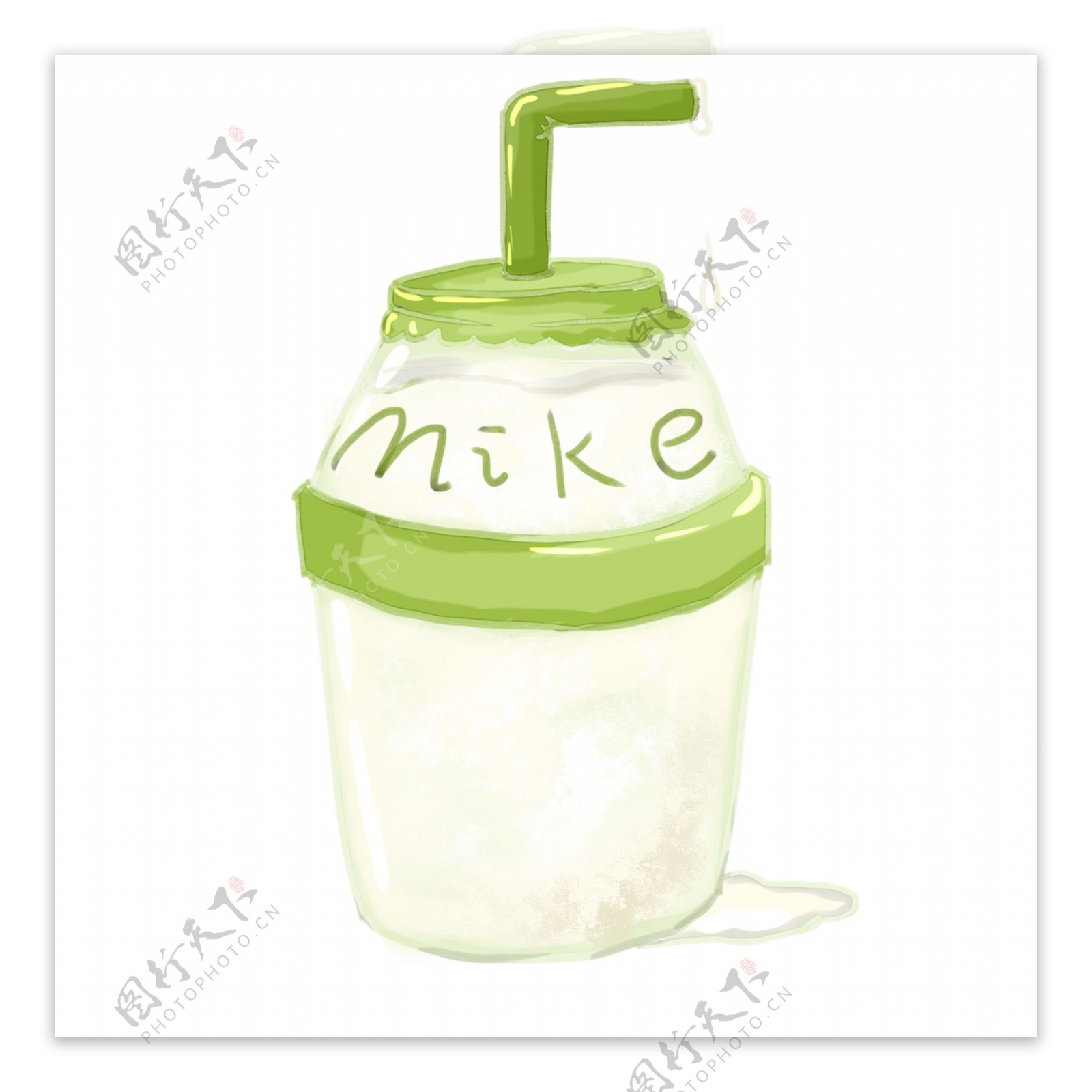 手绘小清新绿色玻璃杯牛奶卡通可爱可商用