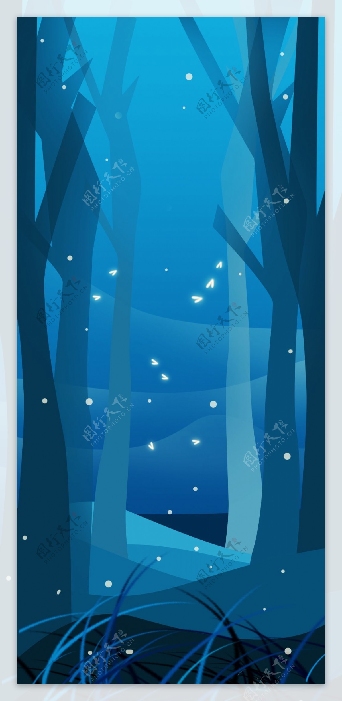 晚安世界唯美树林插画背景