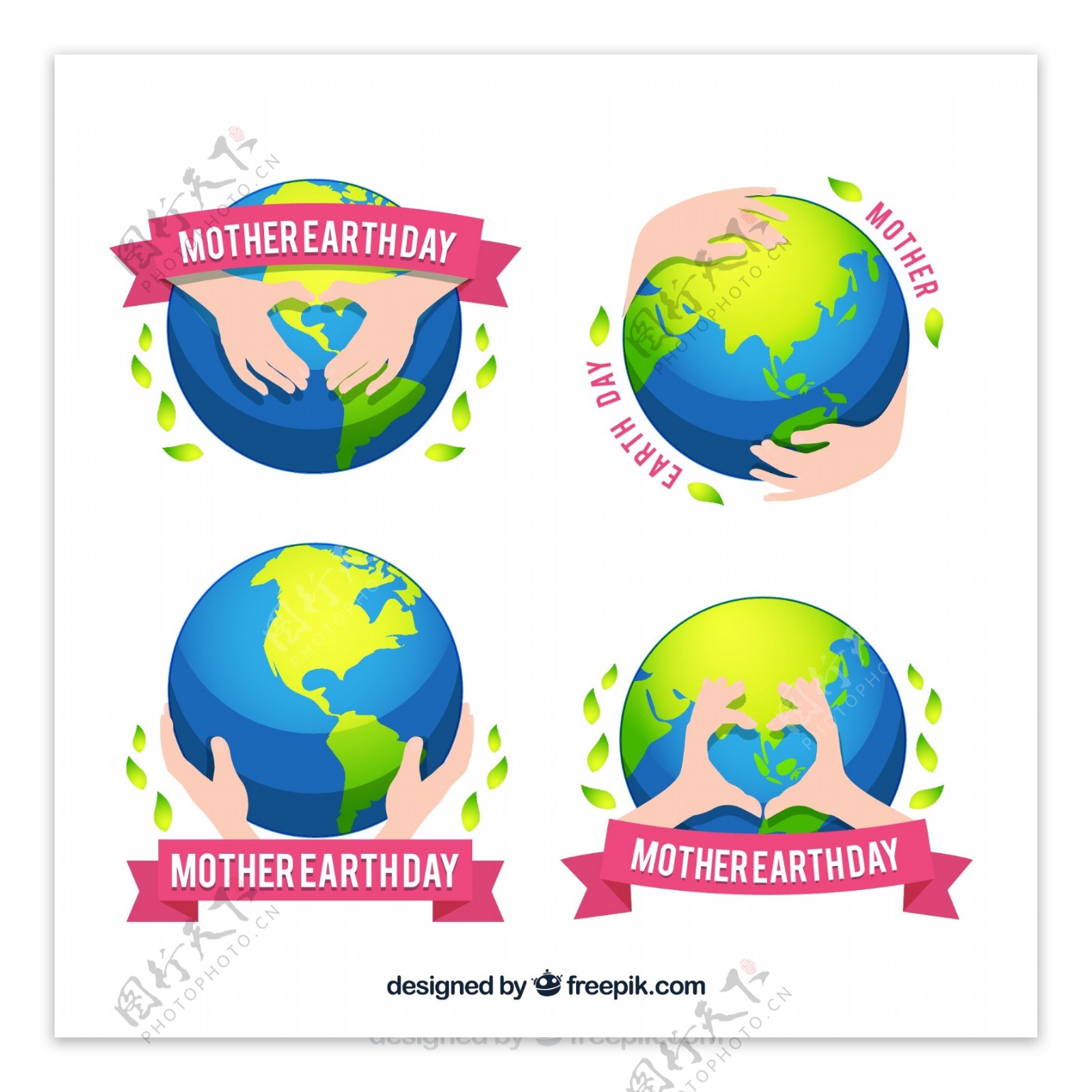 4款彩绘世界地球日地球标签
