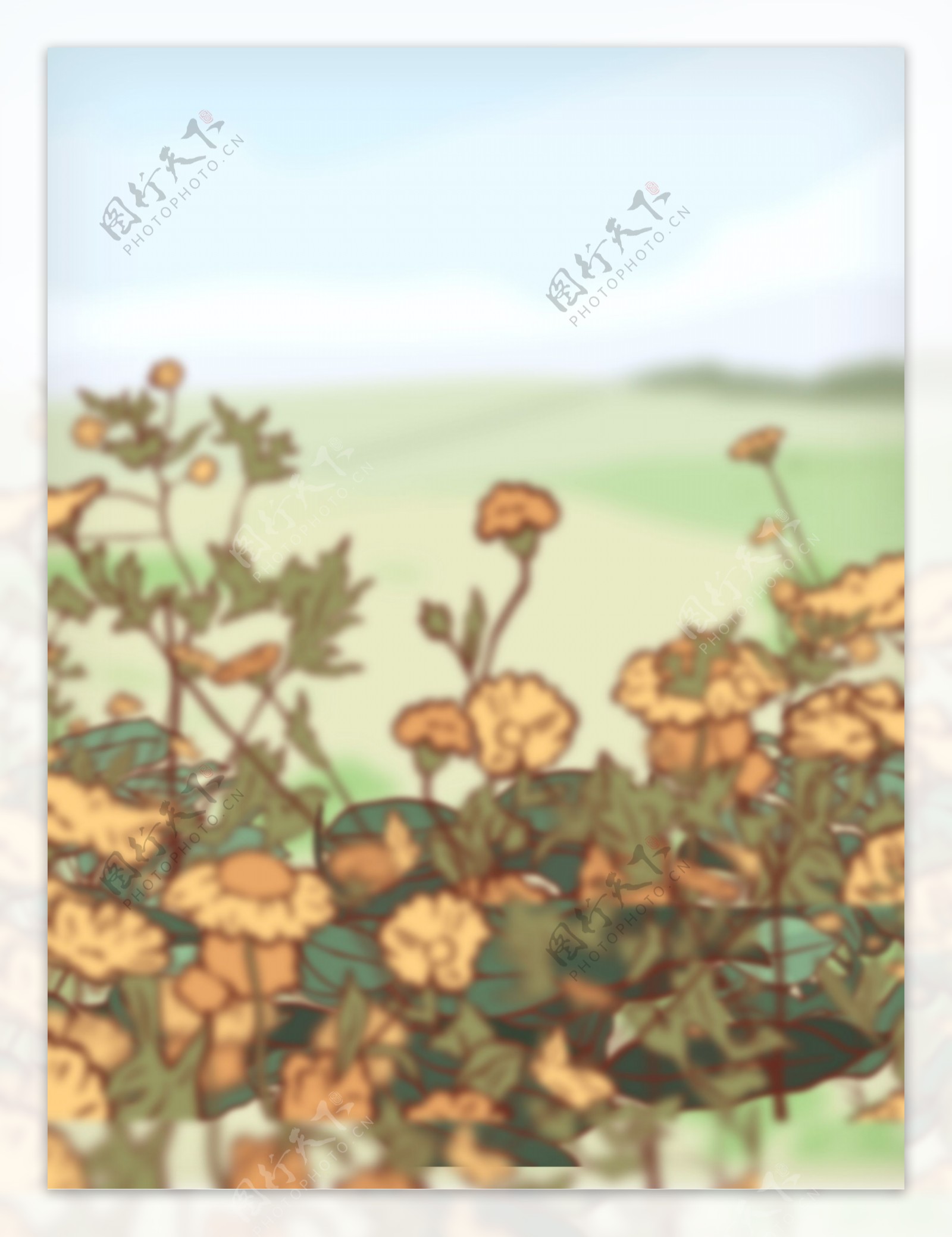彩绘夏季花丛背景设计