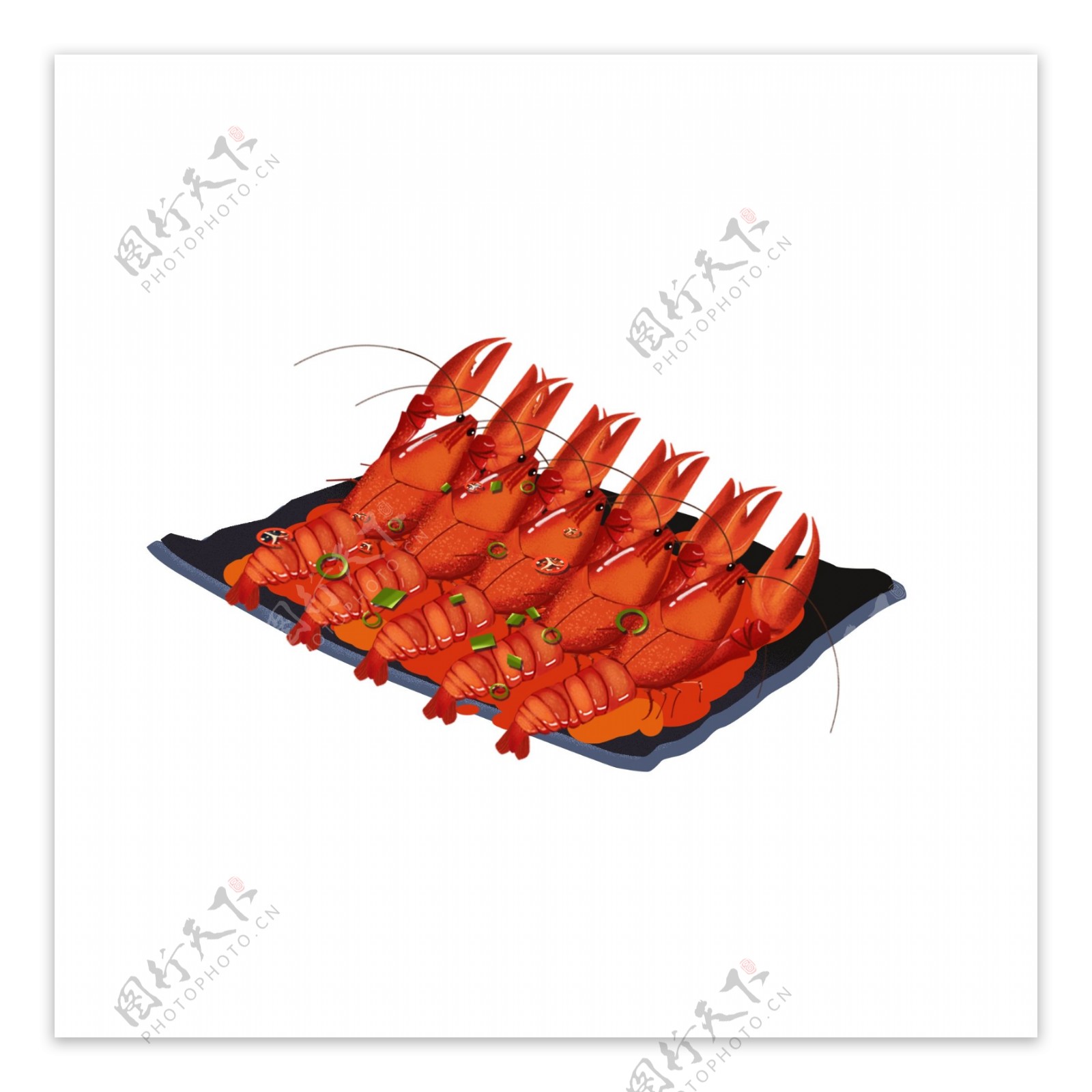 麻辣小龙虾盘子红色插画风美食元素