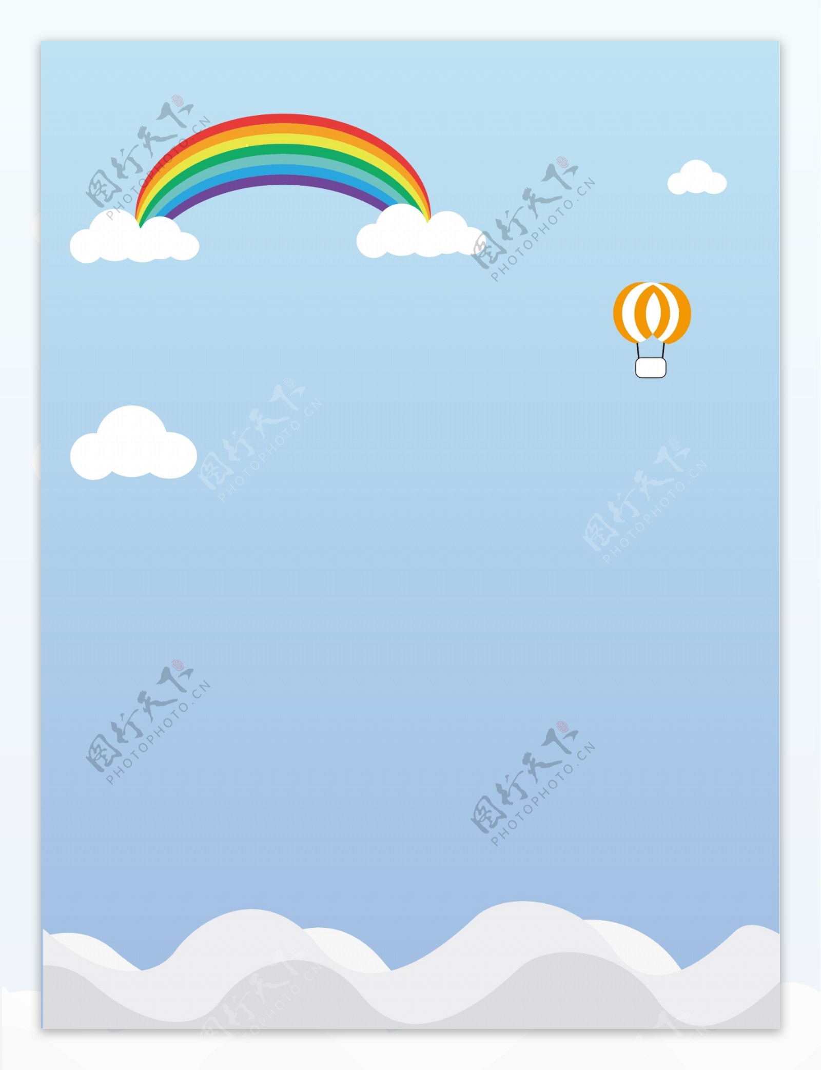 可爱童真彩虹云彩热气球