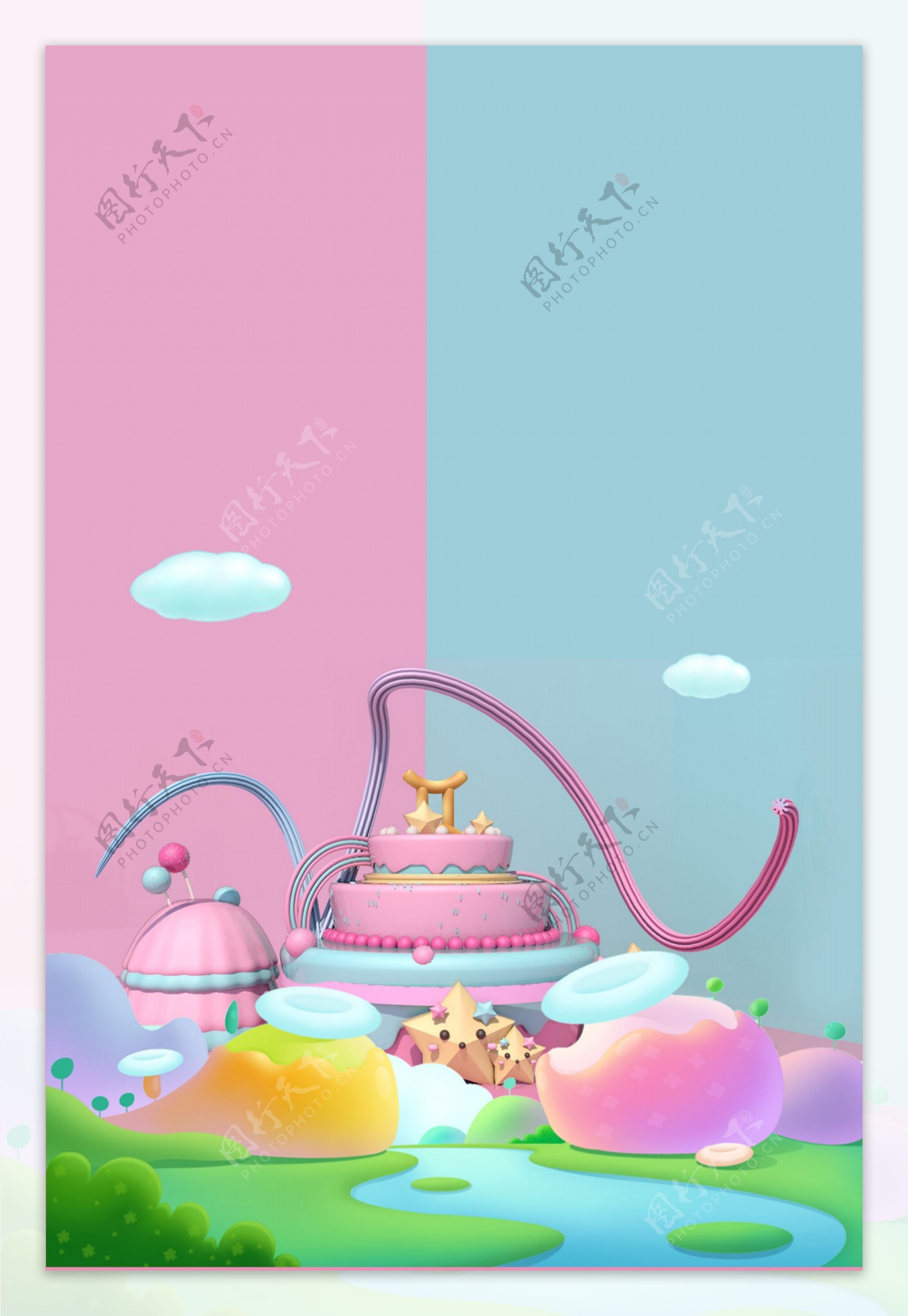 粉色唯美创意糖果零食促销海报