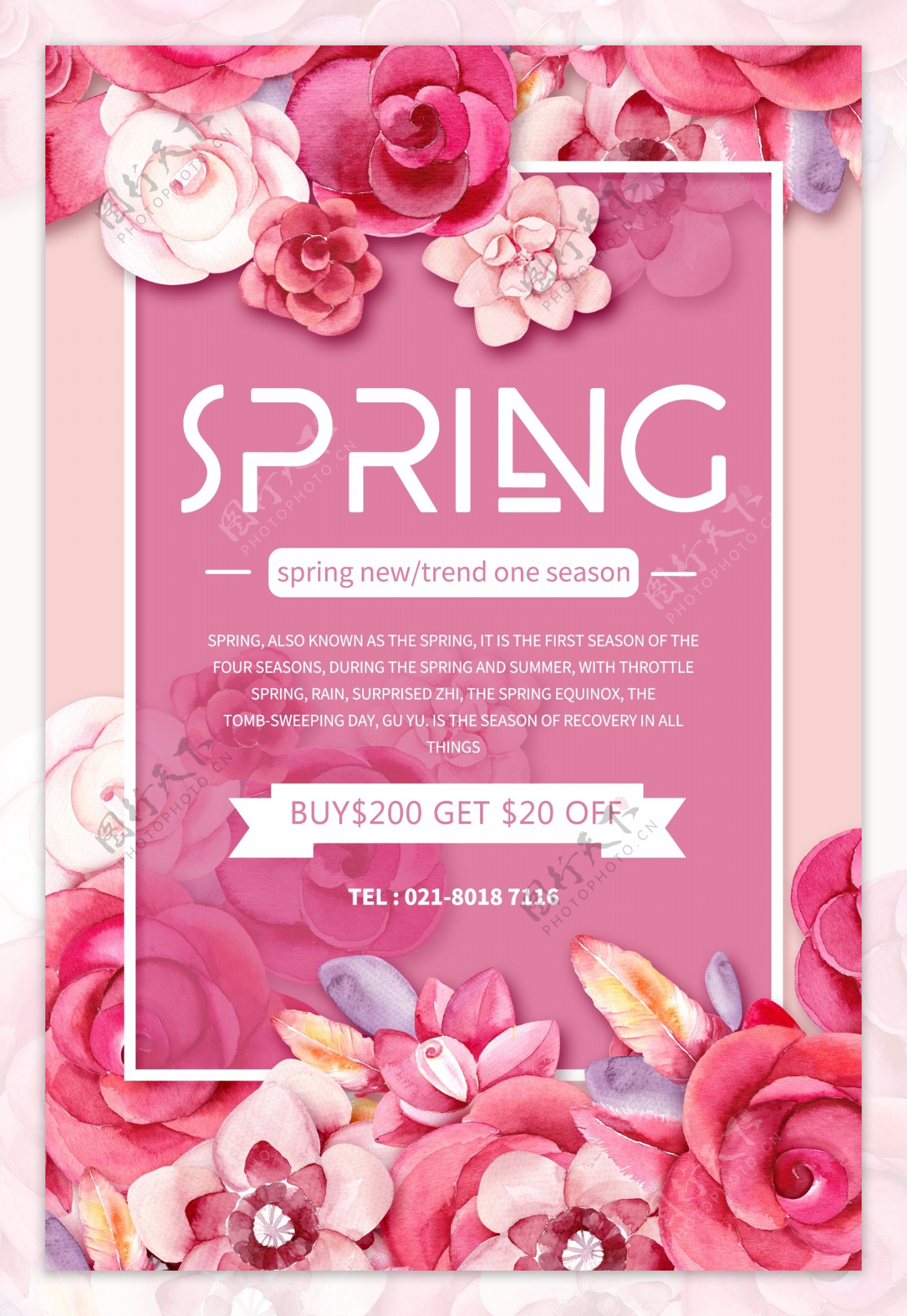 粉色春季促销英文海报