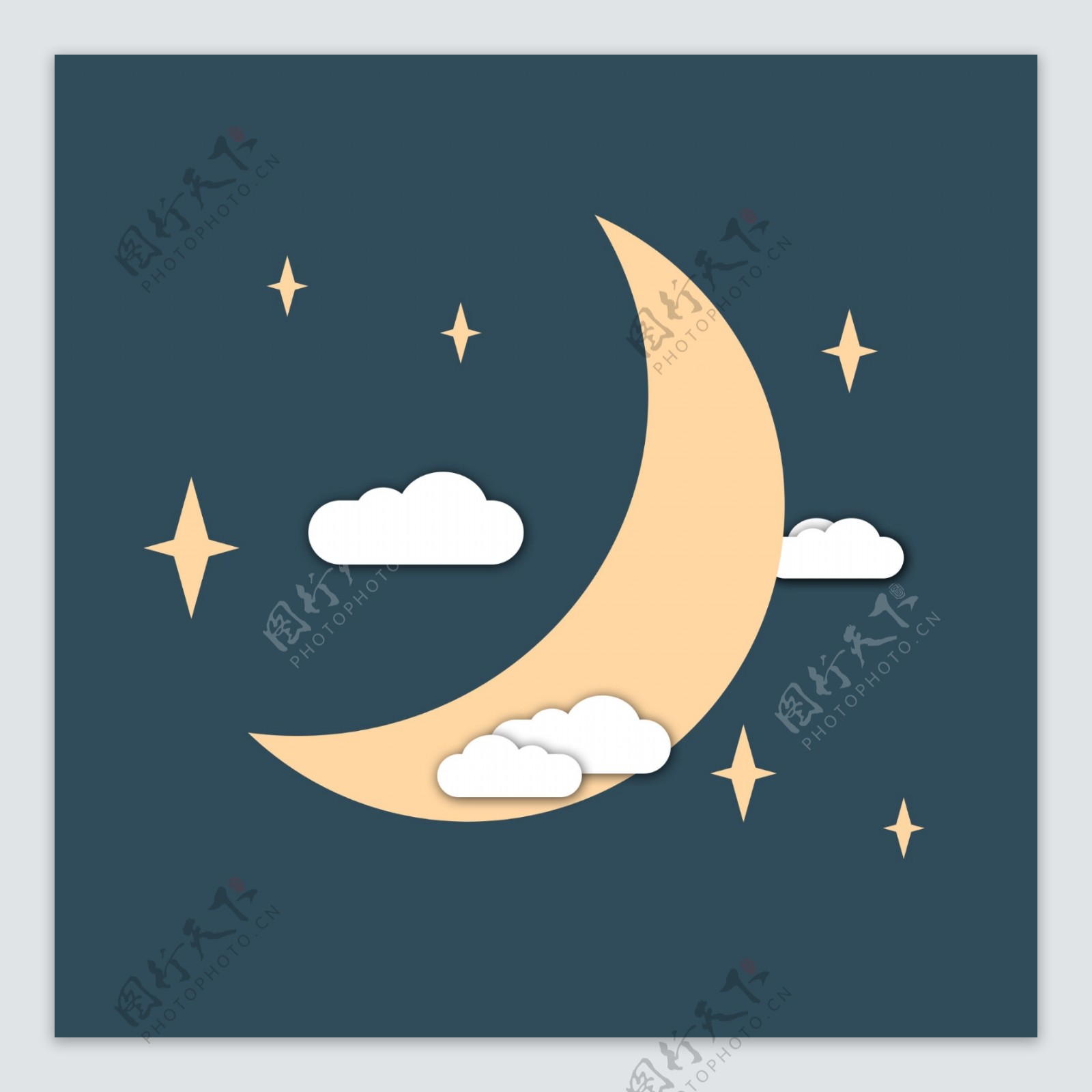 夜空星空月亮扁平化logo