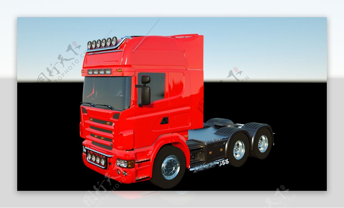 C4D红色卡车车头模型