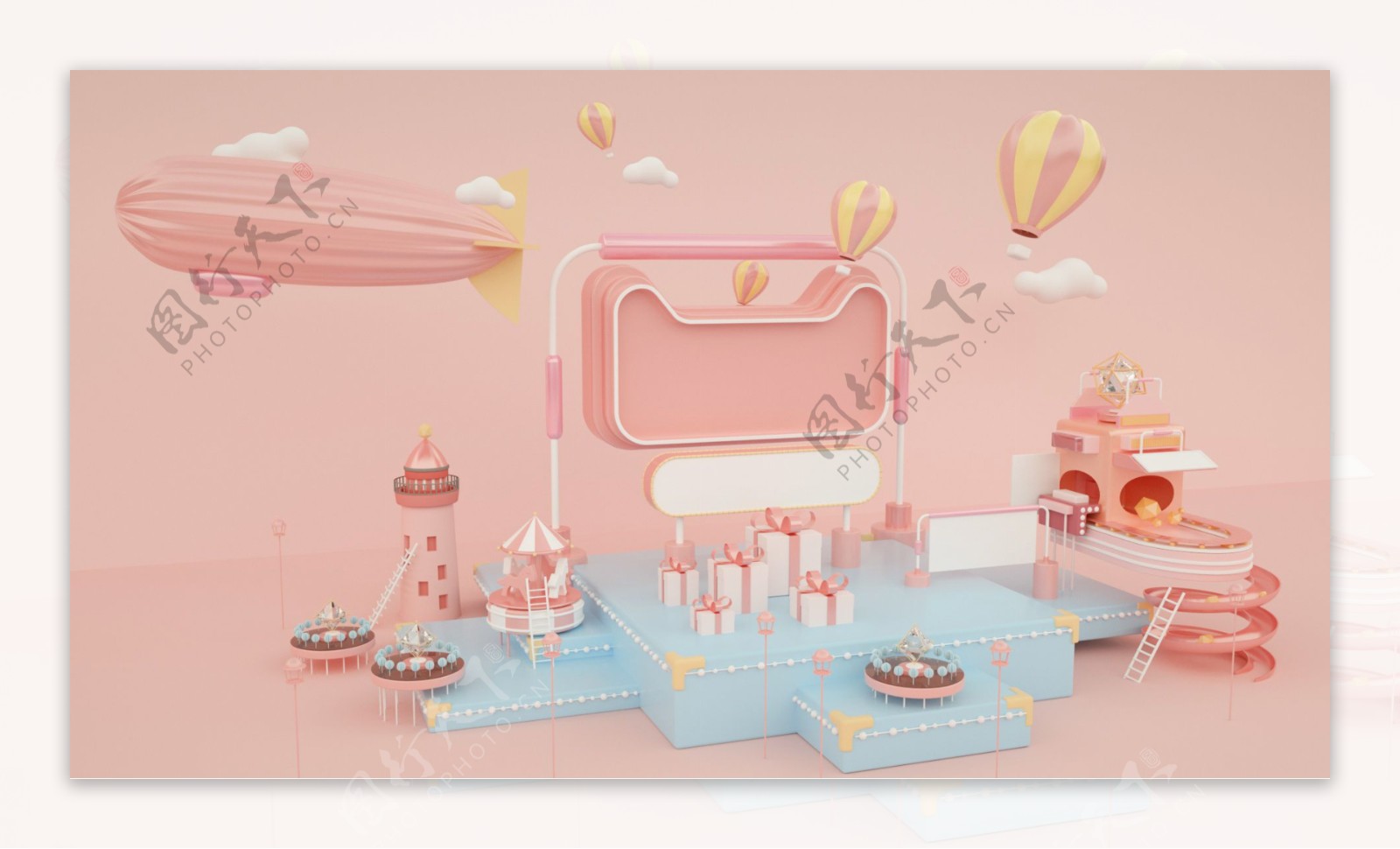 C4D粉色少女系天猫海报背景场景模型