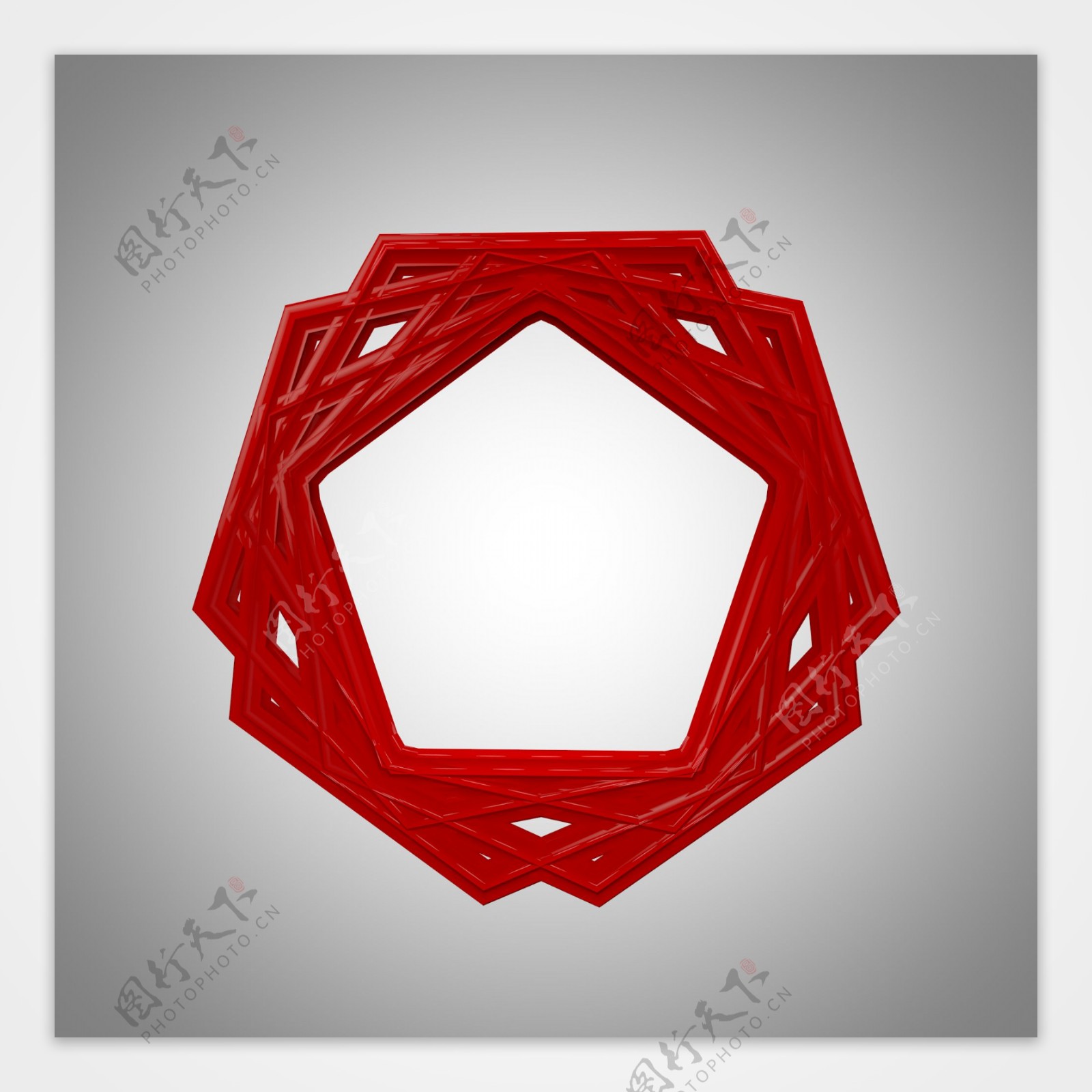 C4D红色创意五边形复古装饰边框