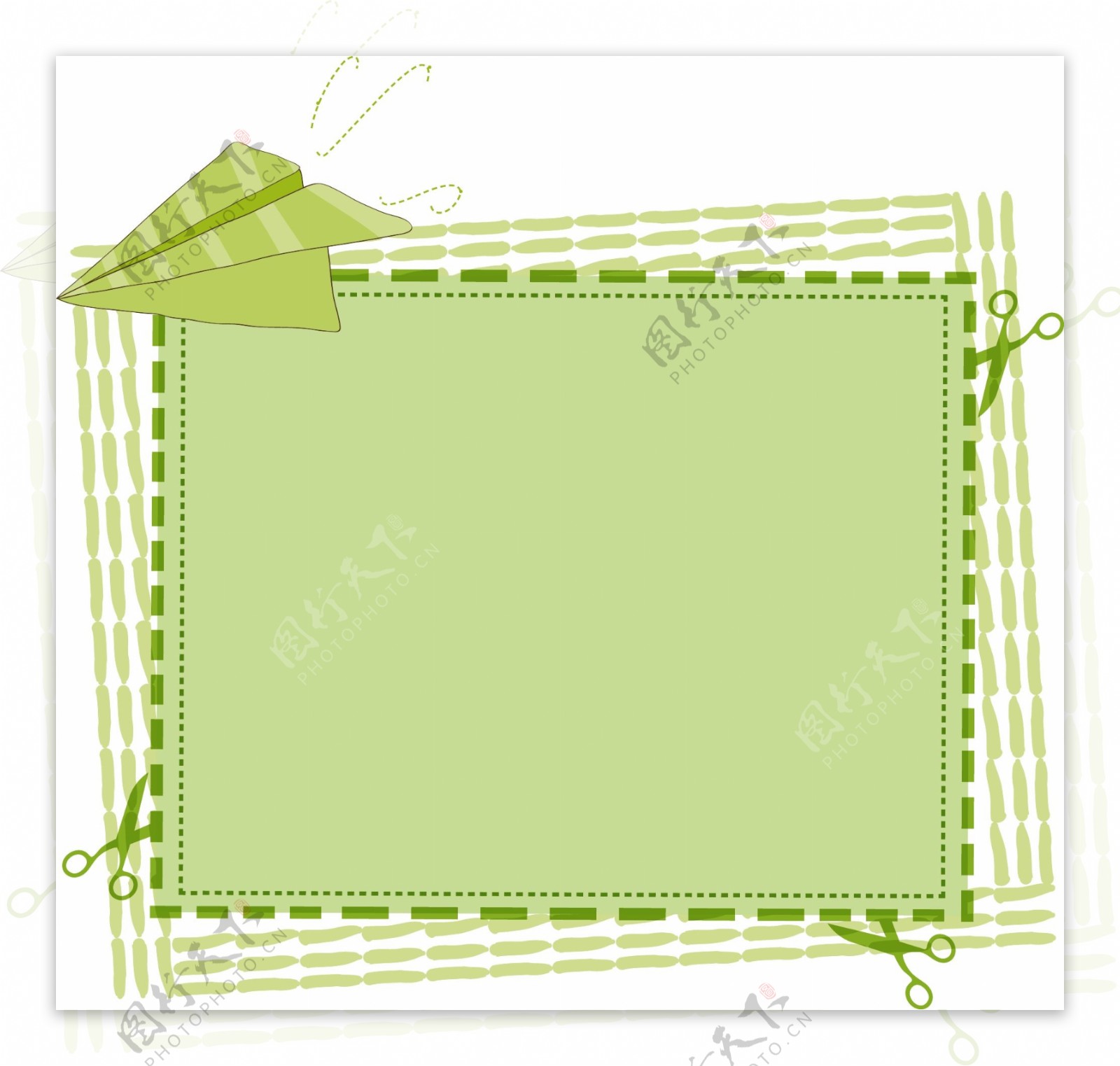 绿色剪纸飞机边框
