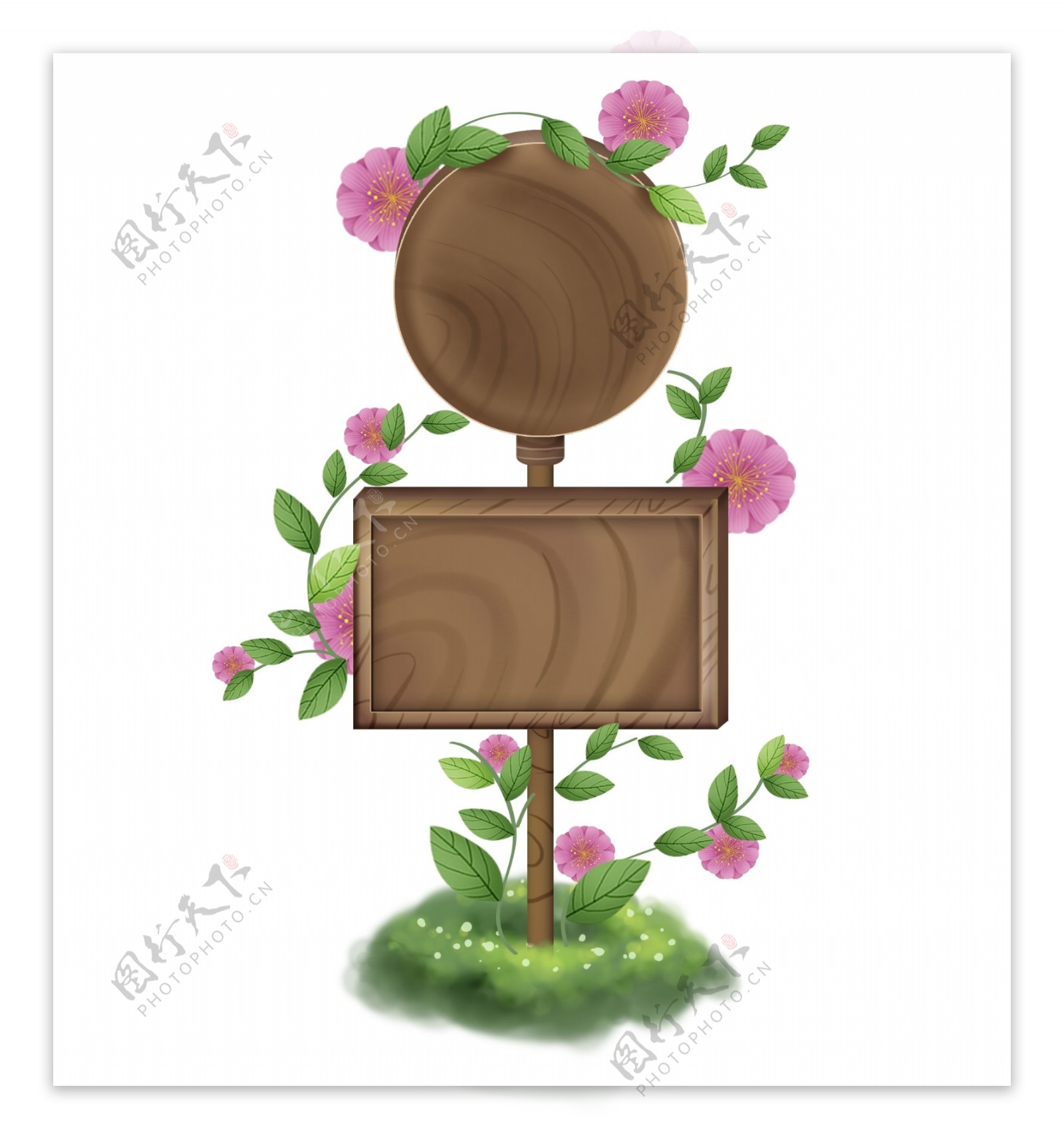 木纹粉色花朵文字框
