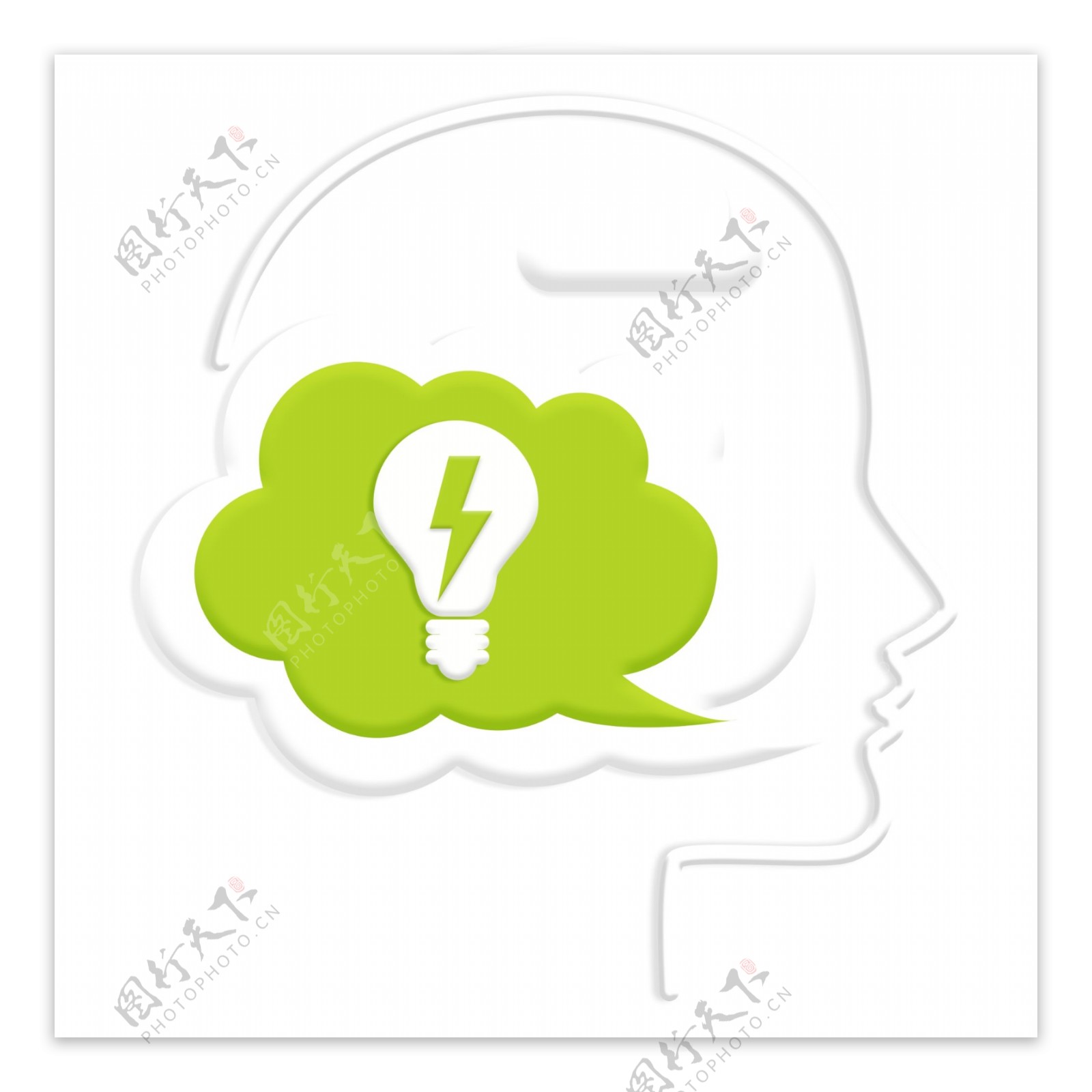 思考气泡思维人脑抽象泡泡系列之绿色灯泡PNG素材