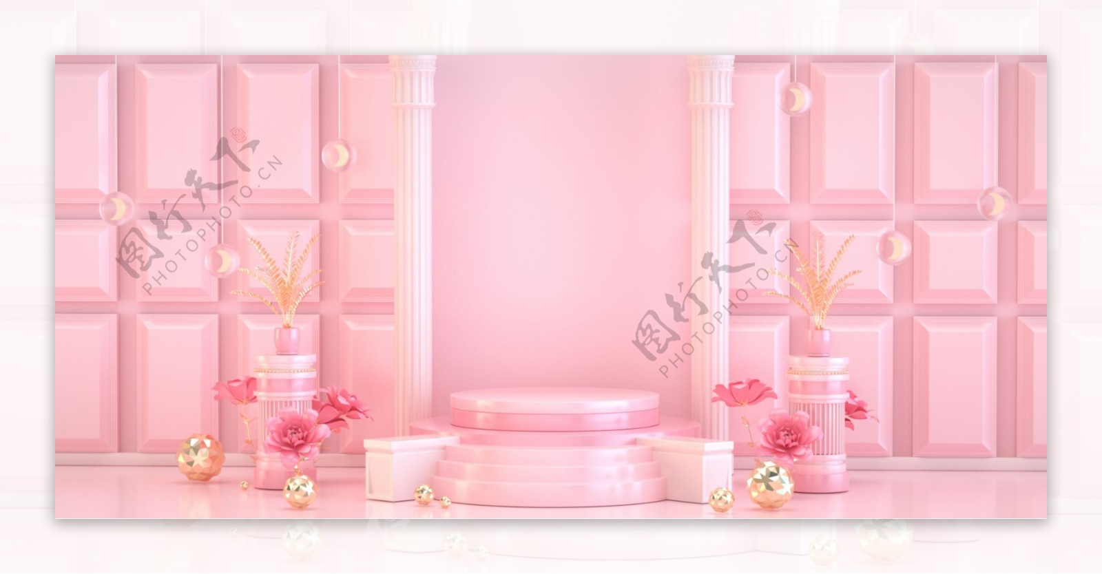 C4D母亲节粉色温馨通用海报场景