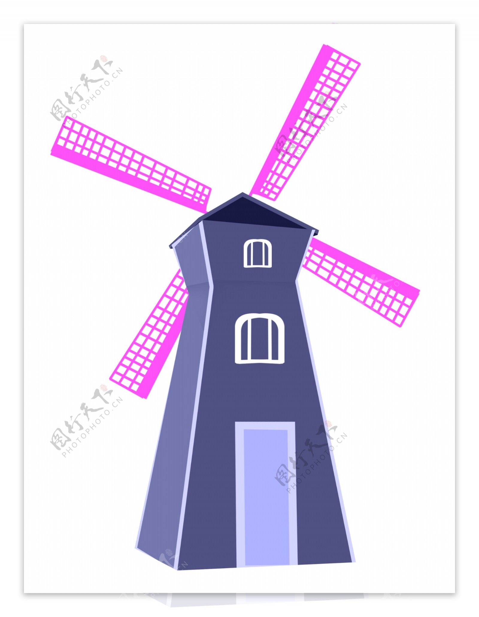粉蓝色的风车建筑插画