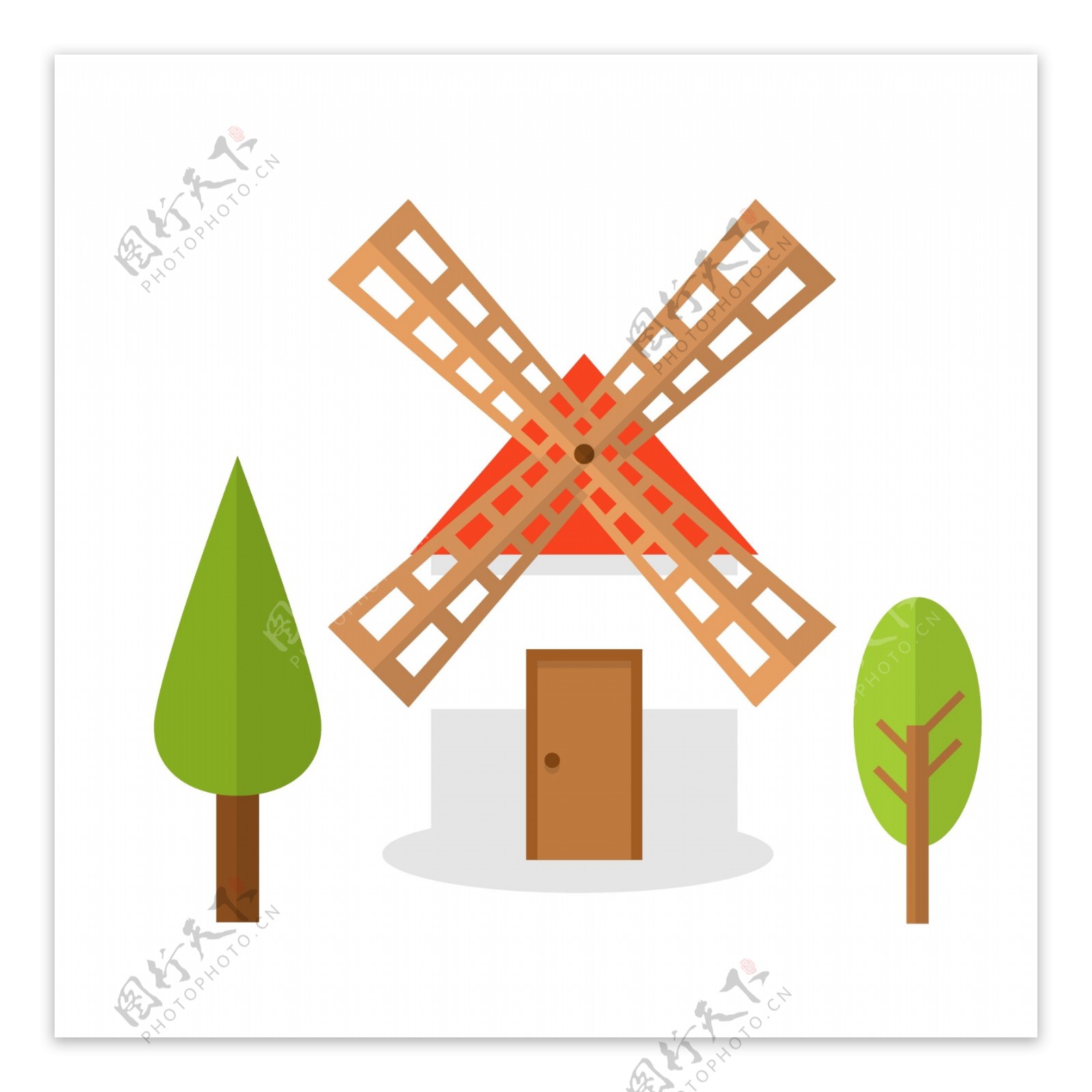 橙色的风车建筑插画