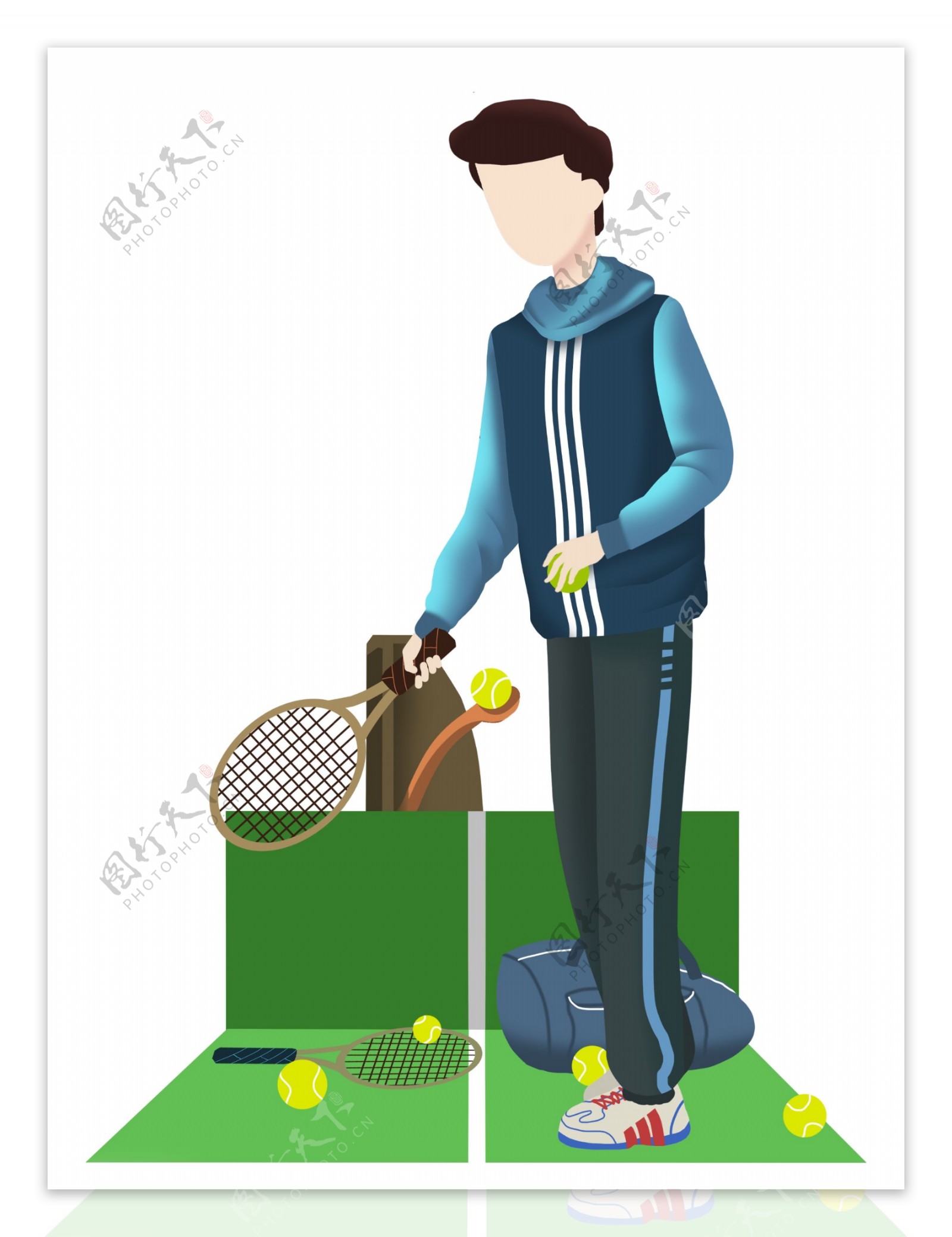 打网球的小男孩插画