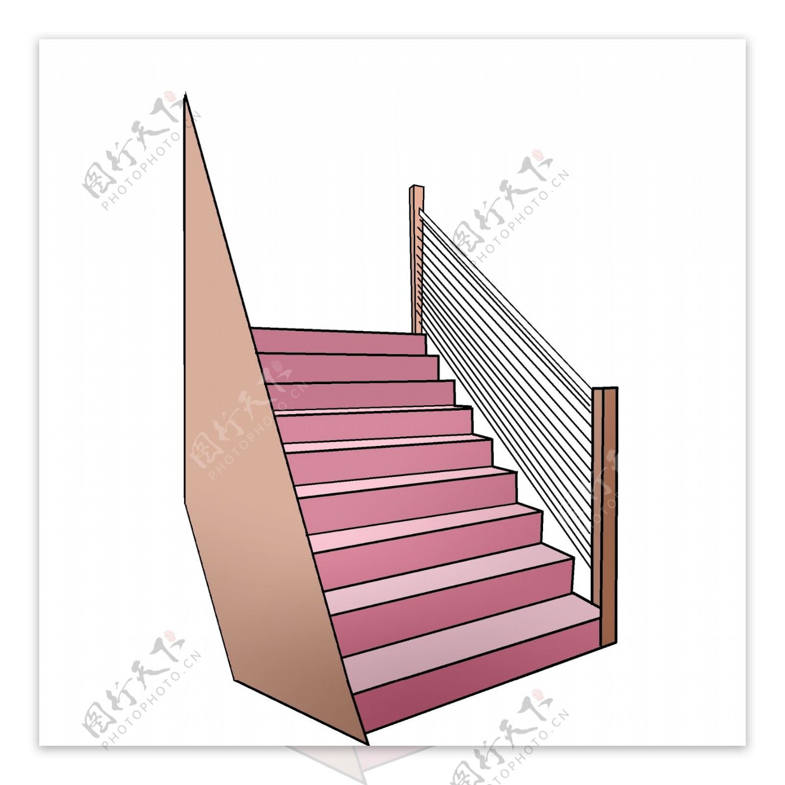 粉色的楼梯装饰插画