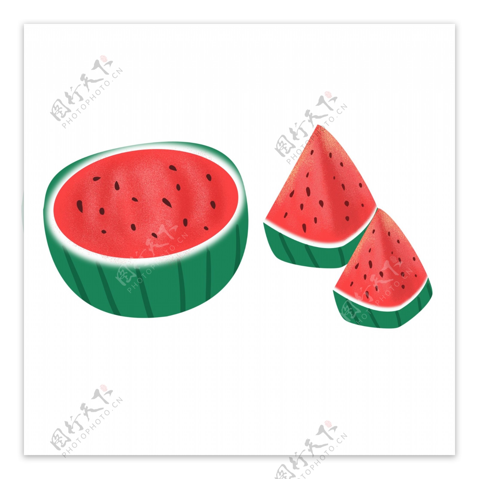 绿色西瓜水果插画png元素
