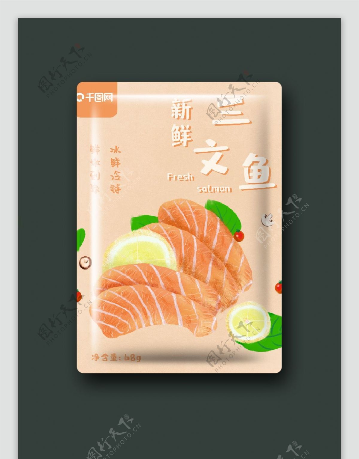 海鲜三文鱼美食小清新食品包装原创插画