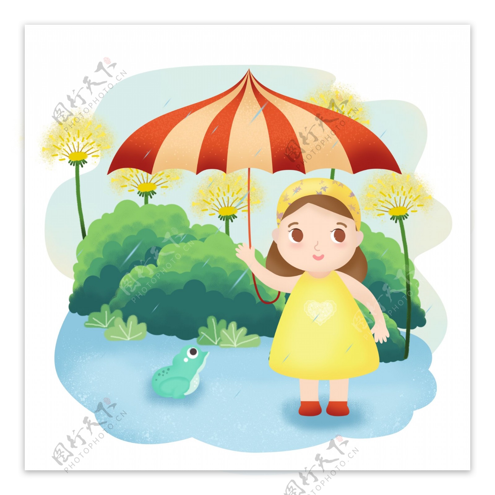 儿童节玩耍孩子雨天手绘卡通可爱场景