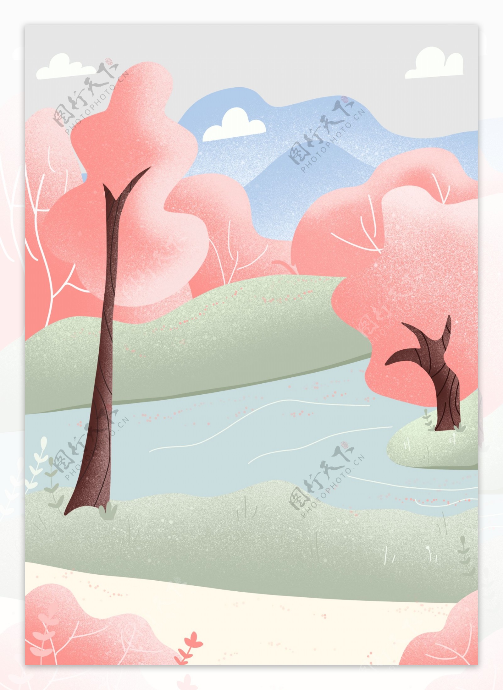 春分粉色插画树