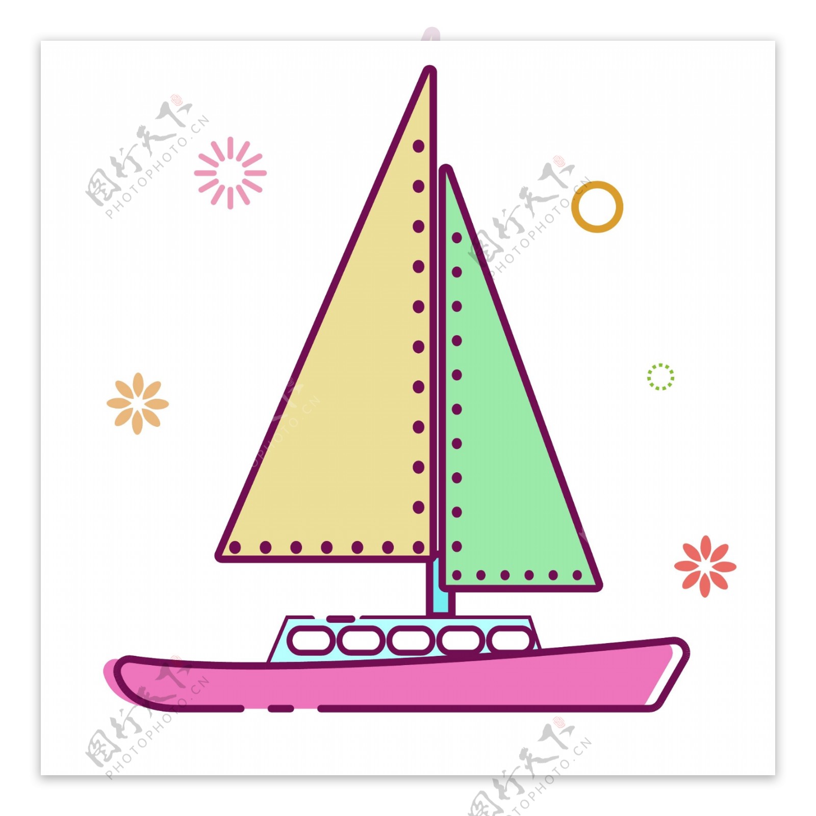 卡通粉色帆船