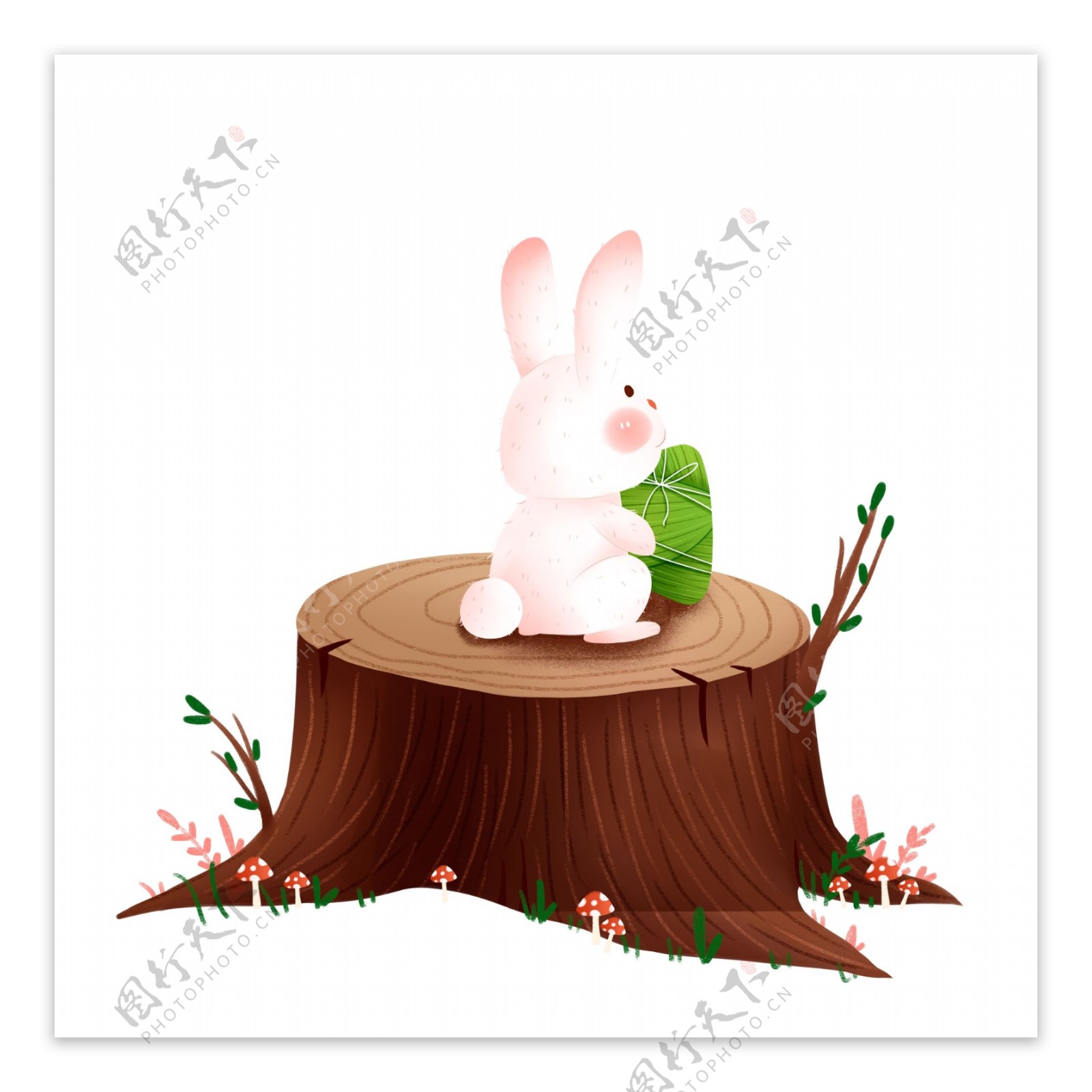 木墩上的粽子小兔图案
