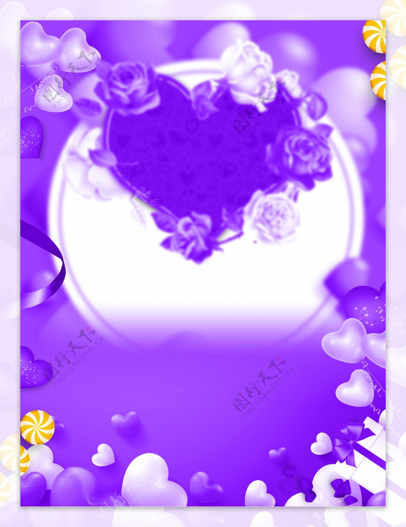 紫色梦幻爱心花朵520背景设计