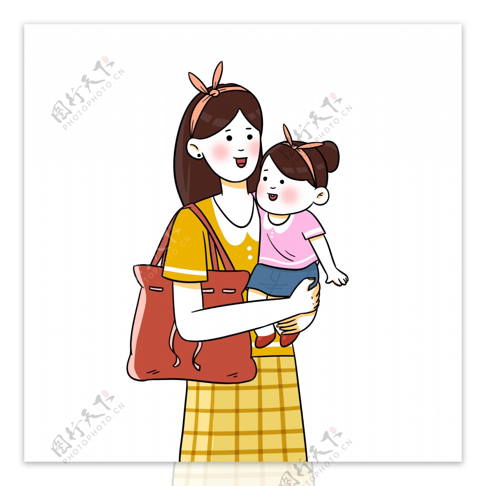 抱着女儿的妈妈图案元素