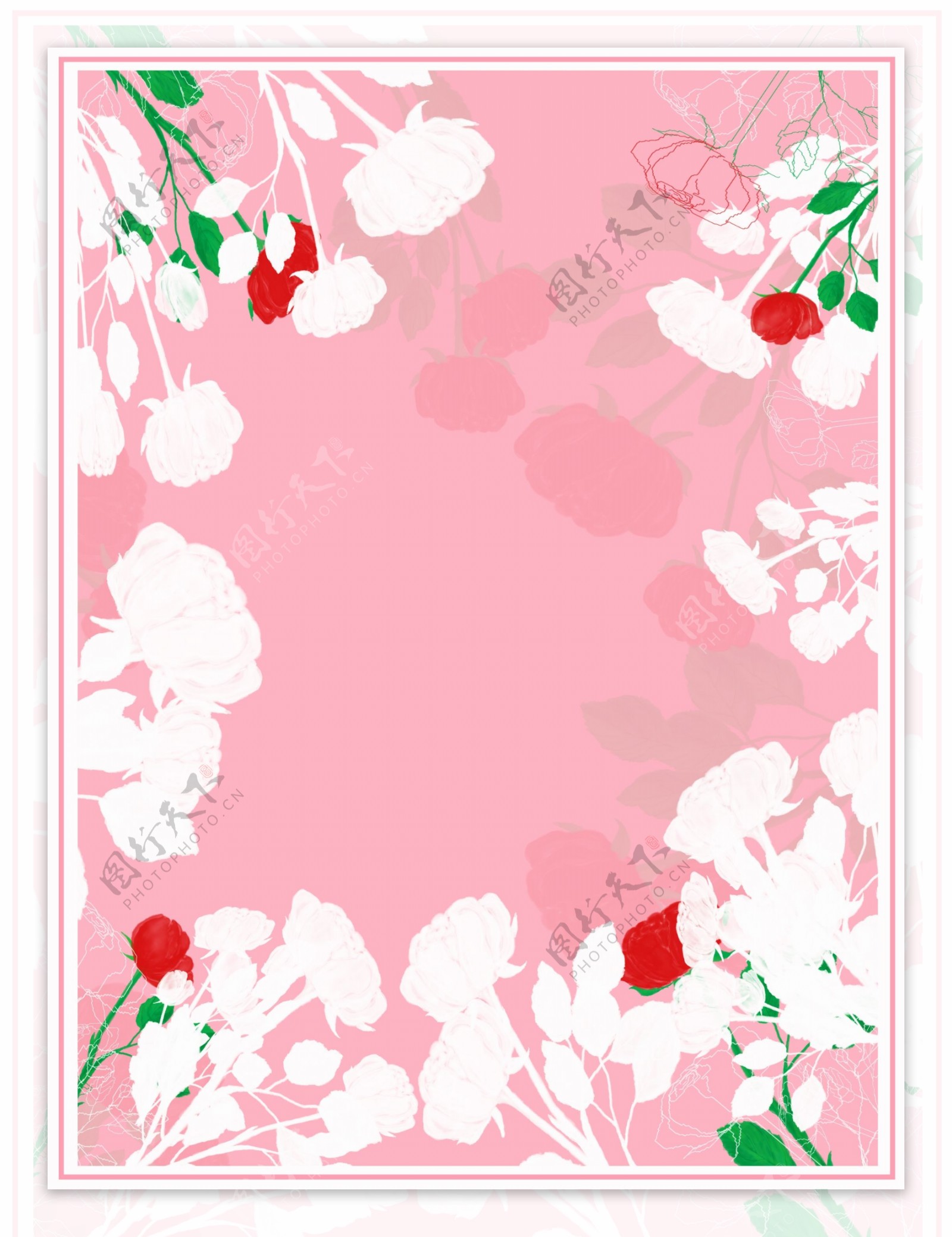 原创矢量玫瑰粉色背景边框相框