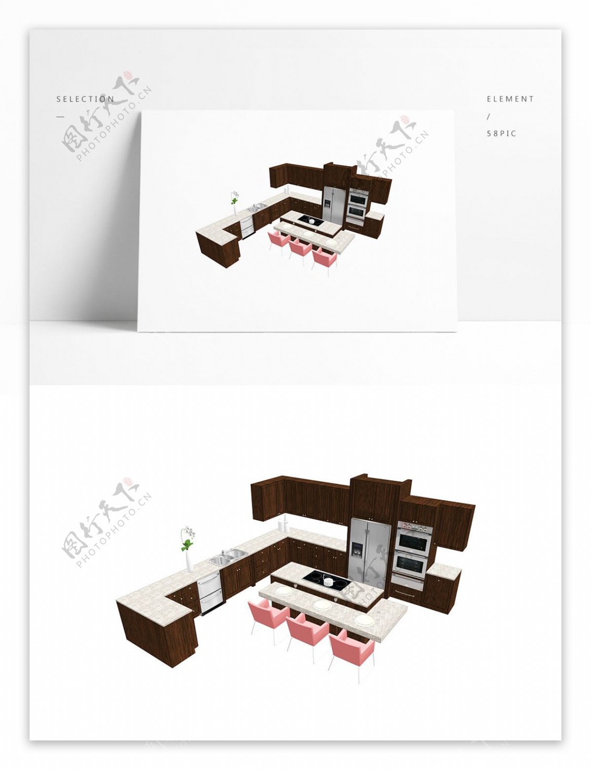 厨房间橱柜组合SU模型