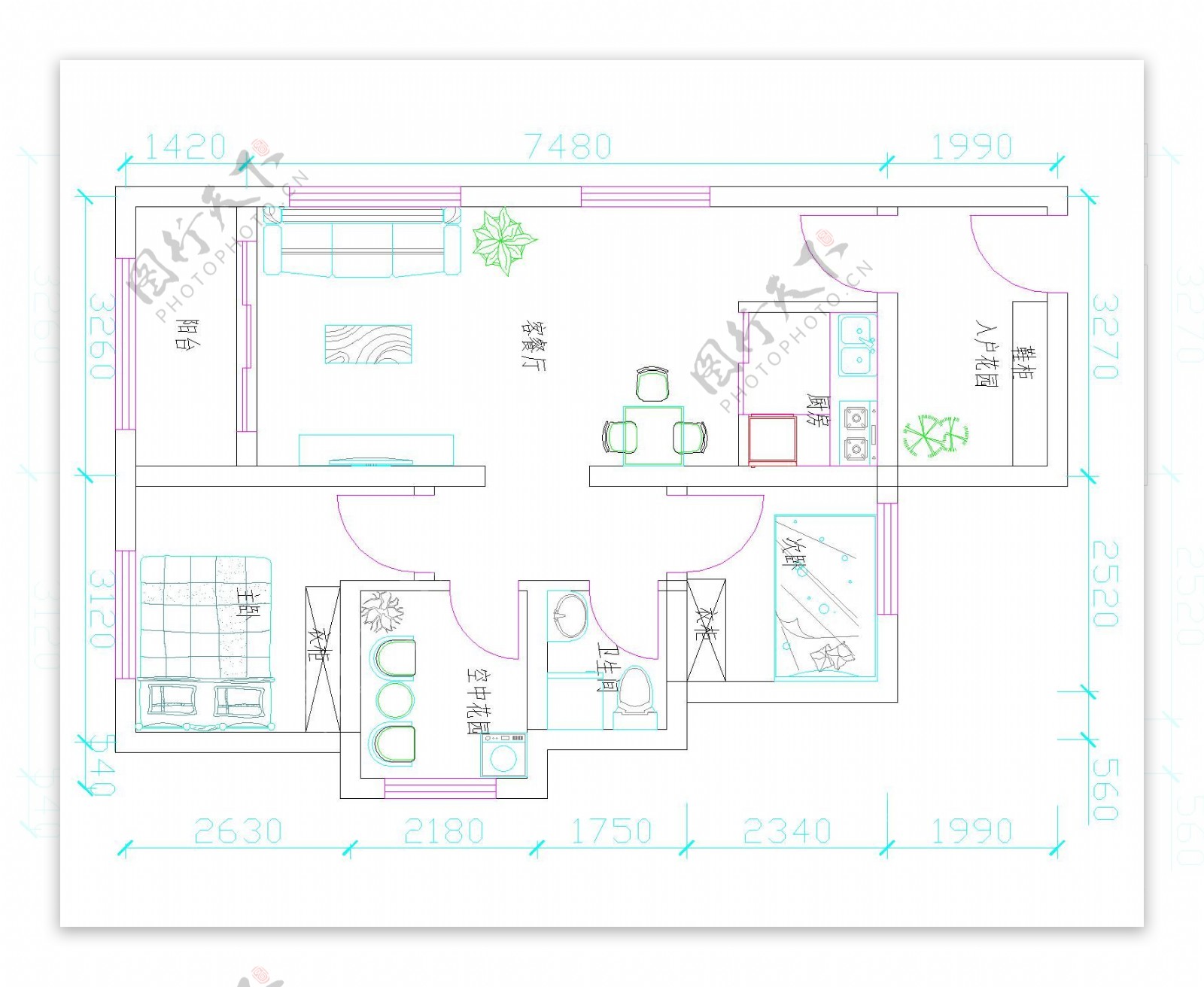 两室两厅家装户型图